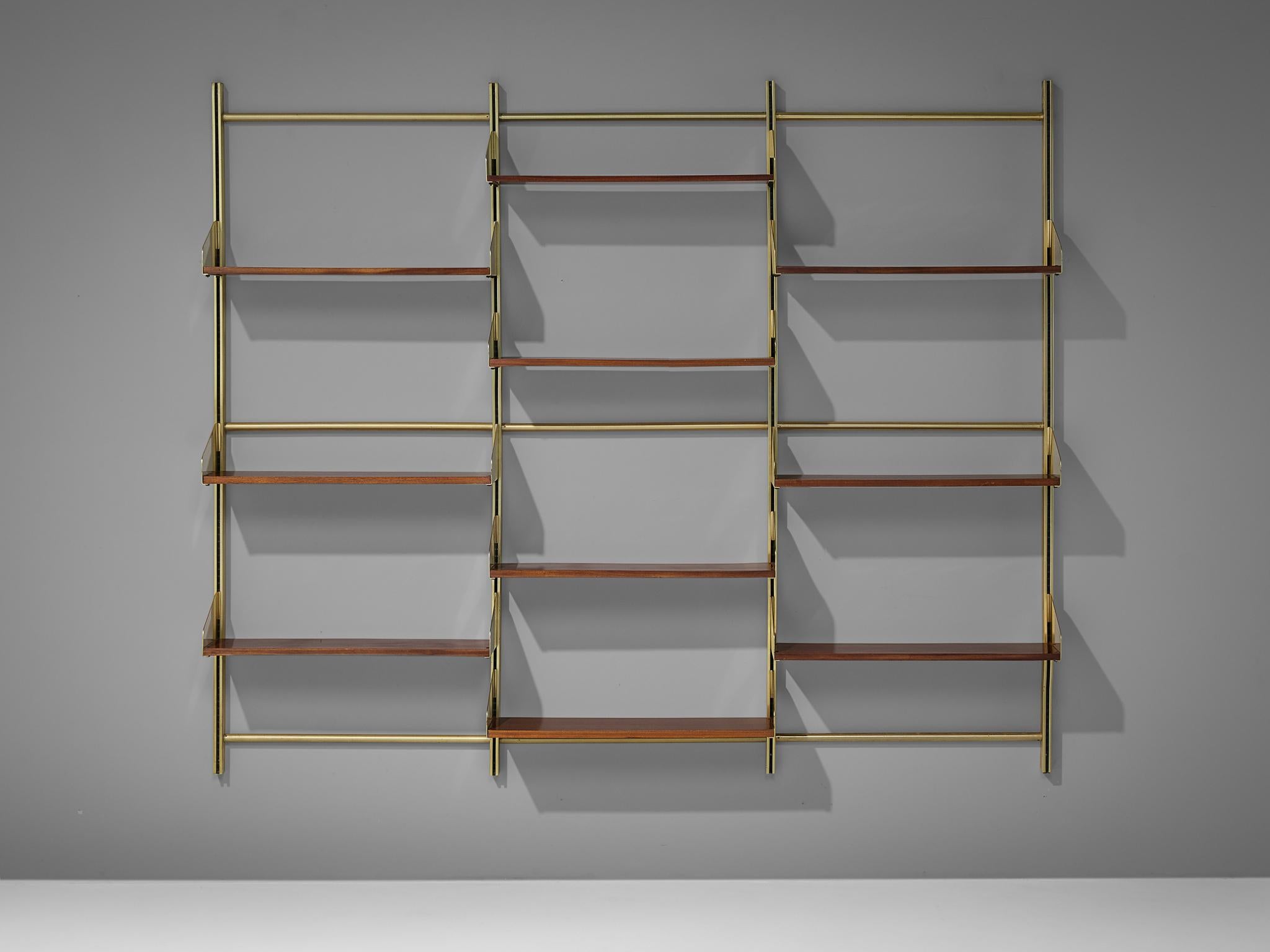 Italian Brassed and Teak Wall Unit by Feal 3