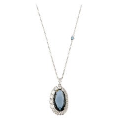 Italian Breathtaking 18k London Blue Topaz Diamonds White Gold Necklace for Her