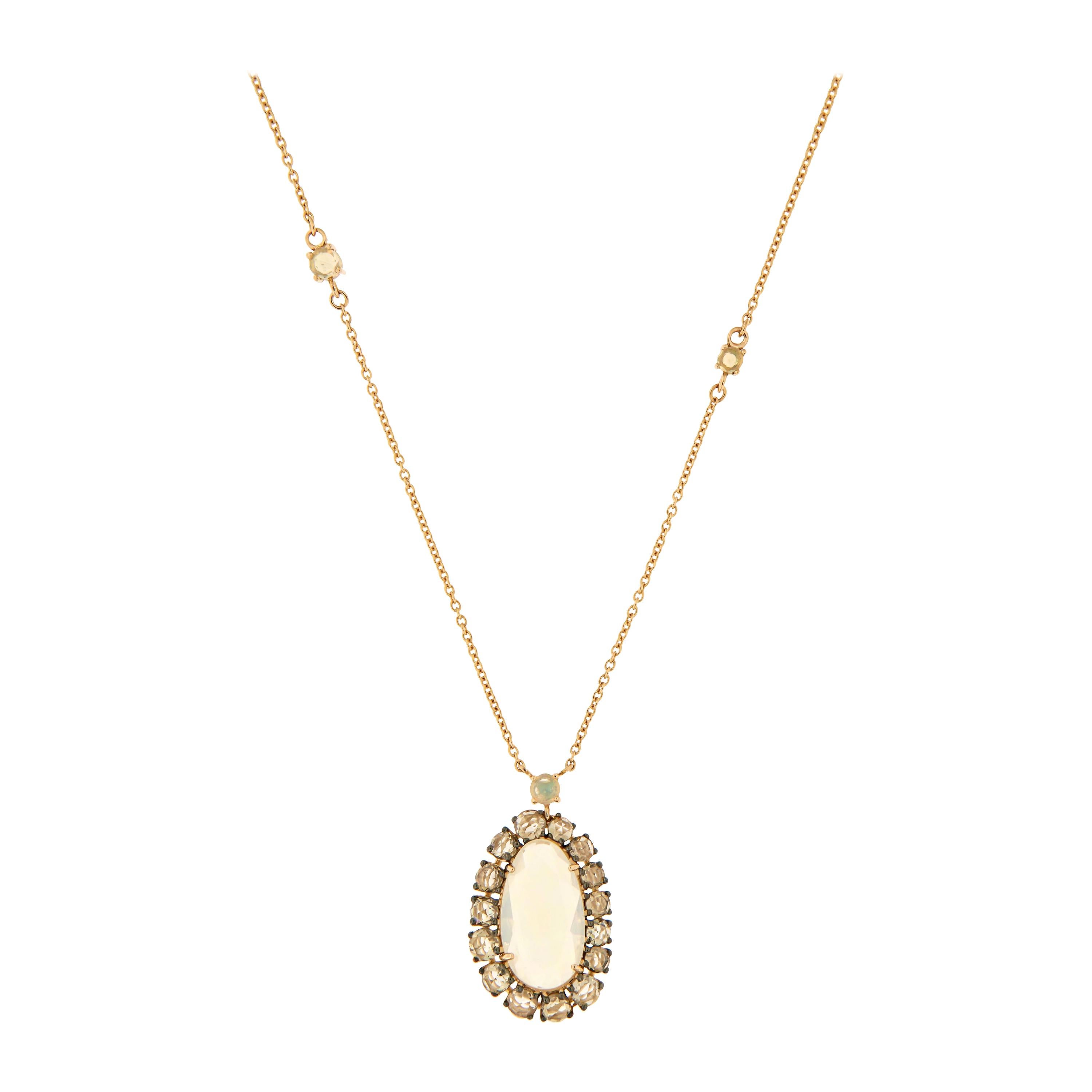 Impresionante Collar Colgante de Oro Rosa 18k Ópalo Marrón Diamantes para Ella