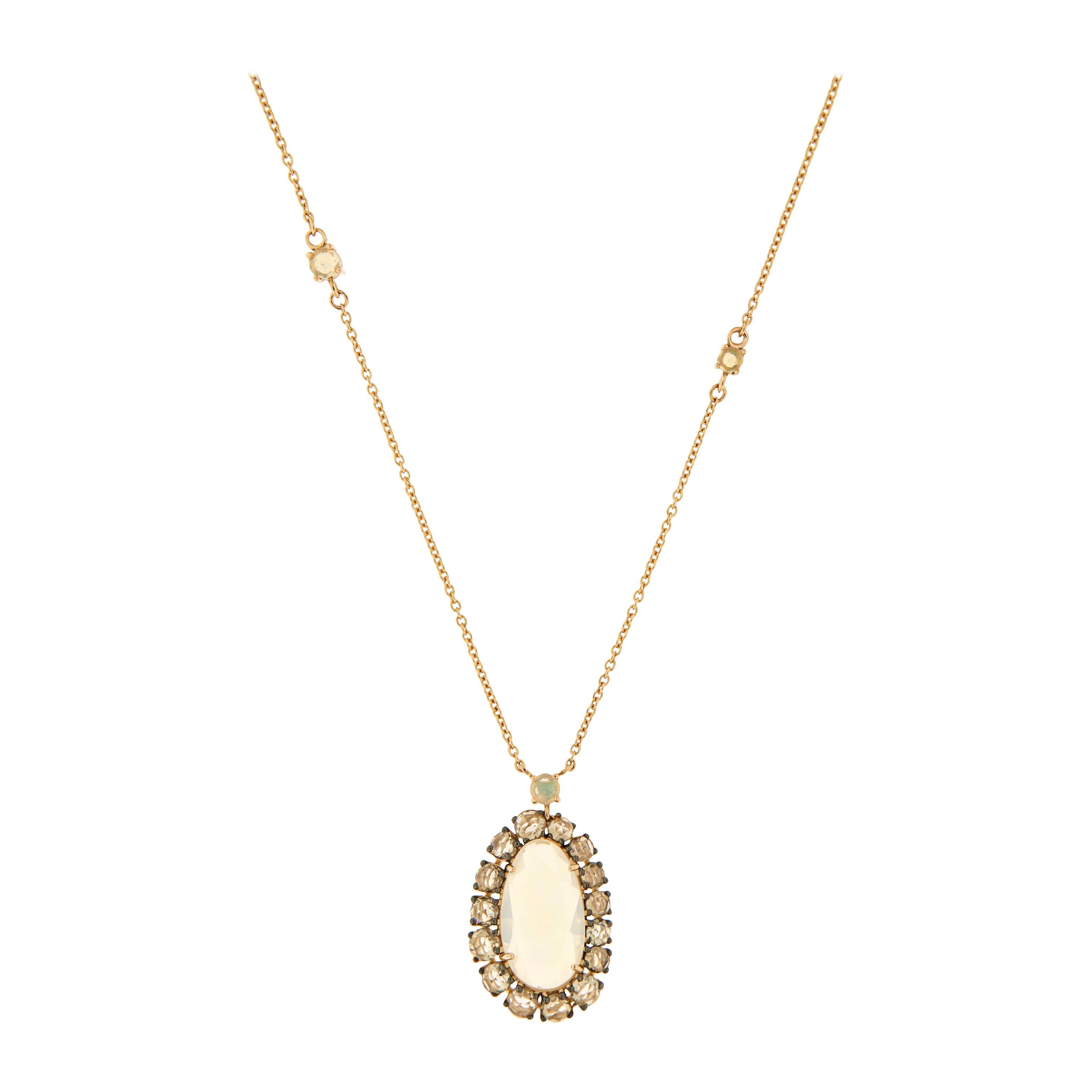 Superbe collier pendentif italien à couper le souffle en or rose 18 carats avec opale et diamants bruns pour elle en vente