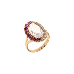 Italian Breathtaking 18k Quartz Rhodolite Brown Diamonds Rose Gold Ring for Her