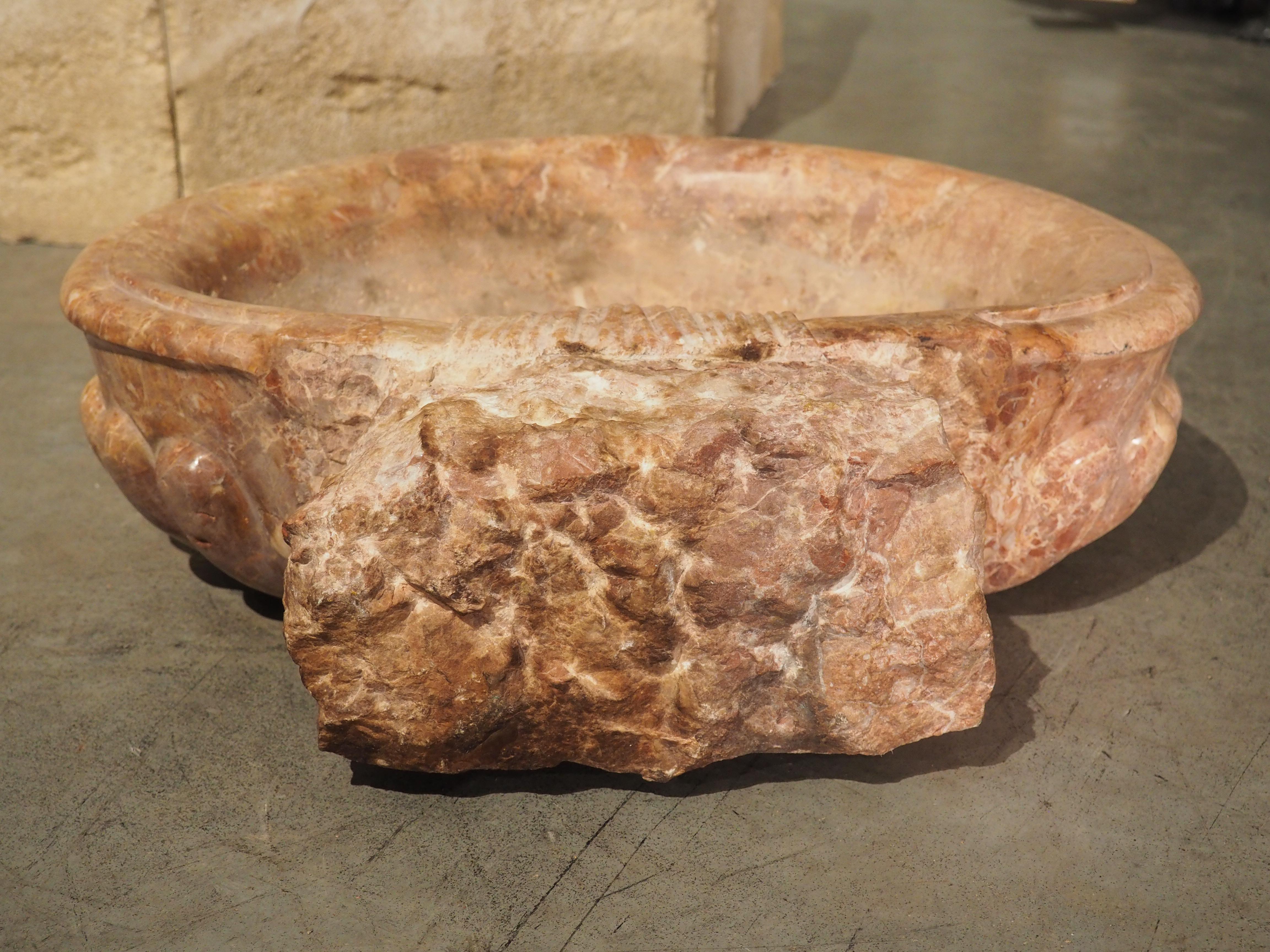 Italian Breccia Pernice Marble Carved Lobed Basin with Foliate Motif For Sale 4