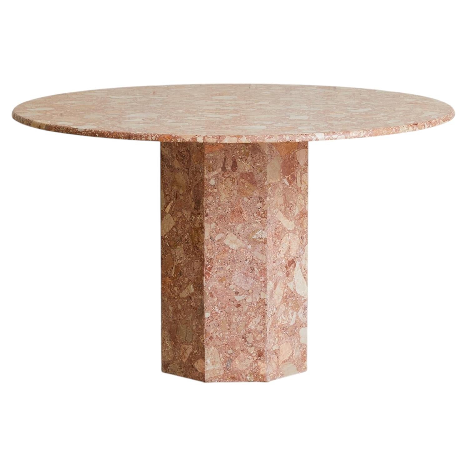 Italian Breccia Pernice Pink Marble Round Dining Table, 1970s