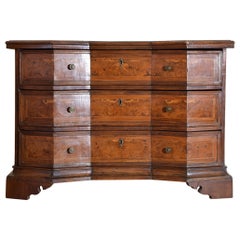Italian, Brescia, Walnut Veneer Baroque Style Shaped 3-Drawer Commode, 19th cen.