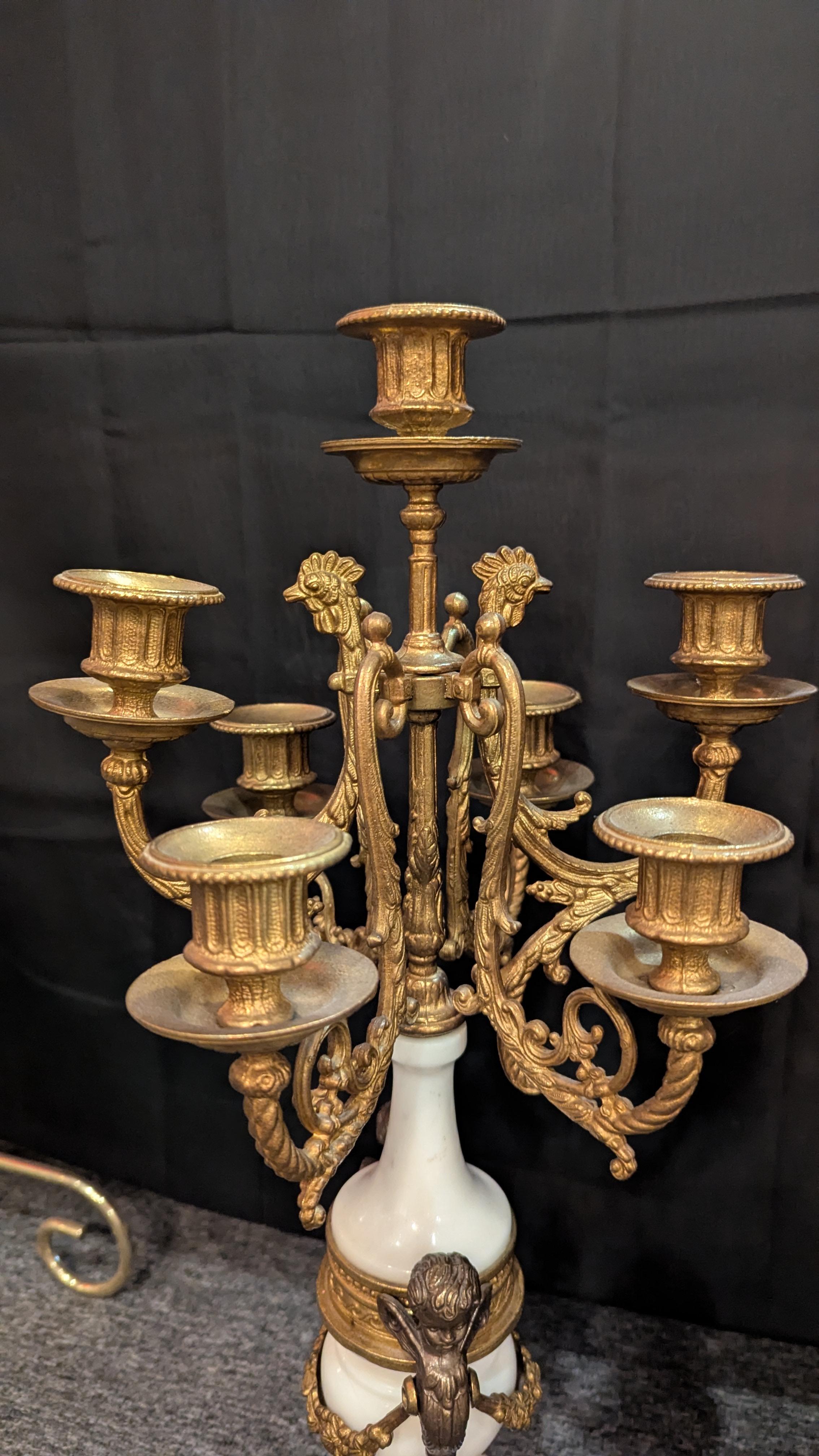 Stunning large and heavy solid brass and marble signed Brevettato Italy candelabra pair. These are the high quality ones that are so sought after, in perfect condition.