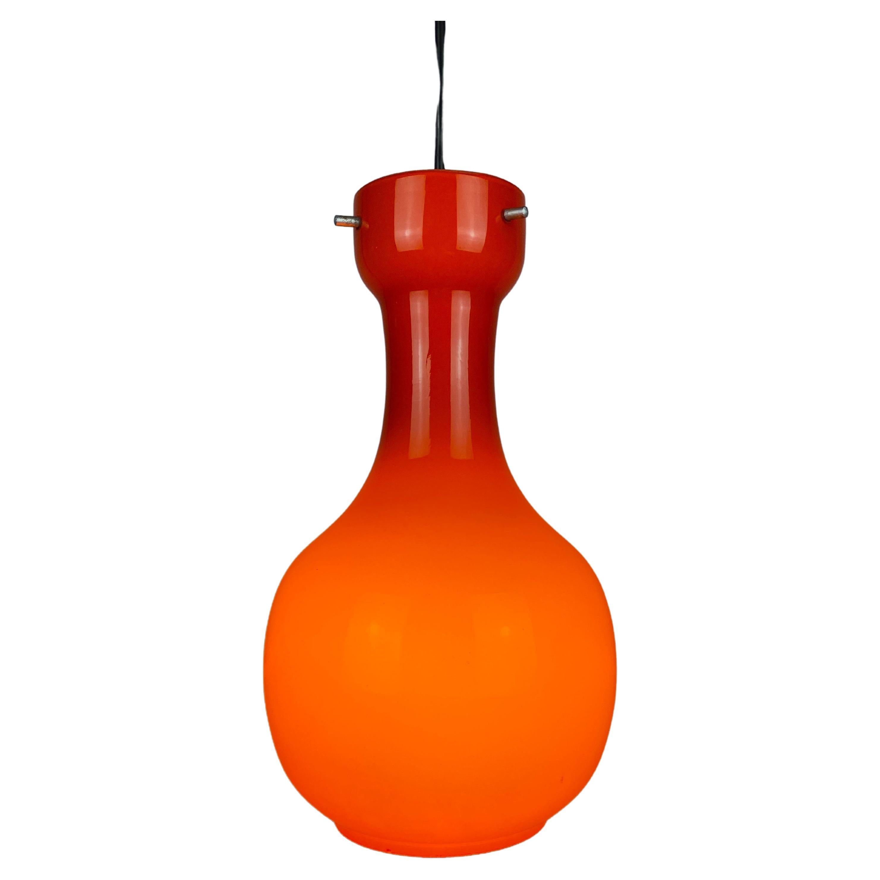 Italian Bright Orange Glass Pendant Light by Targetti Sankey, 1960