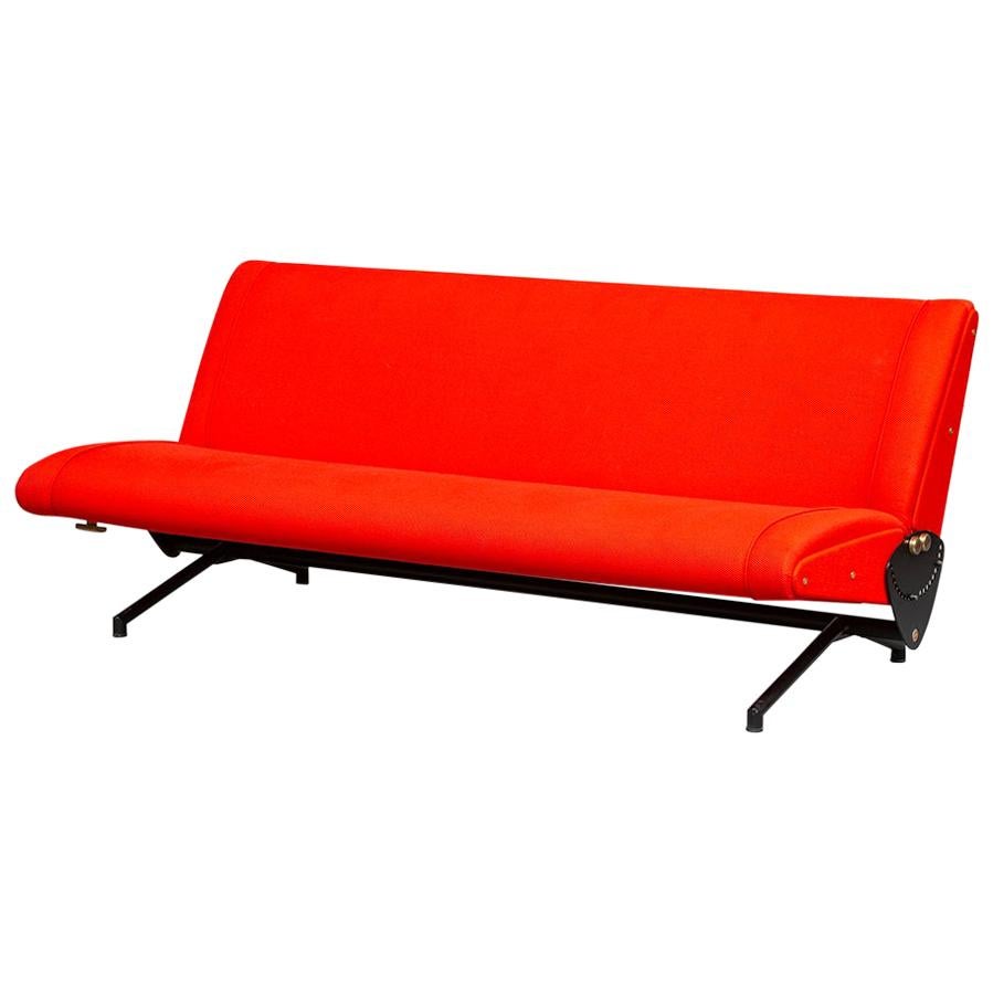 Italian Bright Red Fabric, D70 Sofa by Osvaldo Borsani for Tecno, 1954