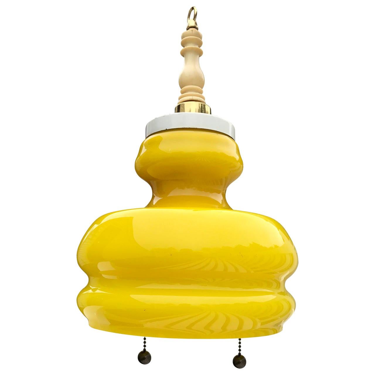 Italian Bright Yellow Midcentury Glass Pendant, circa 1960