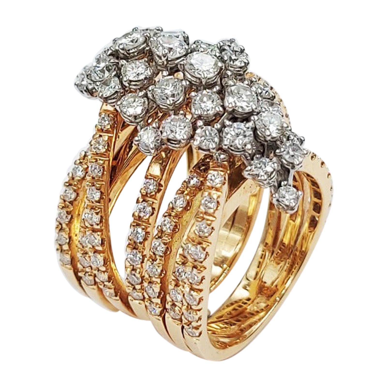 Bague italienne en or blanc rose 18 carats et diamants taille brillant de 3,46 carats