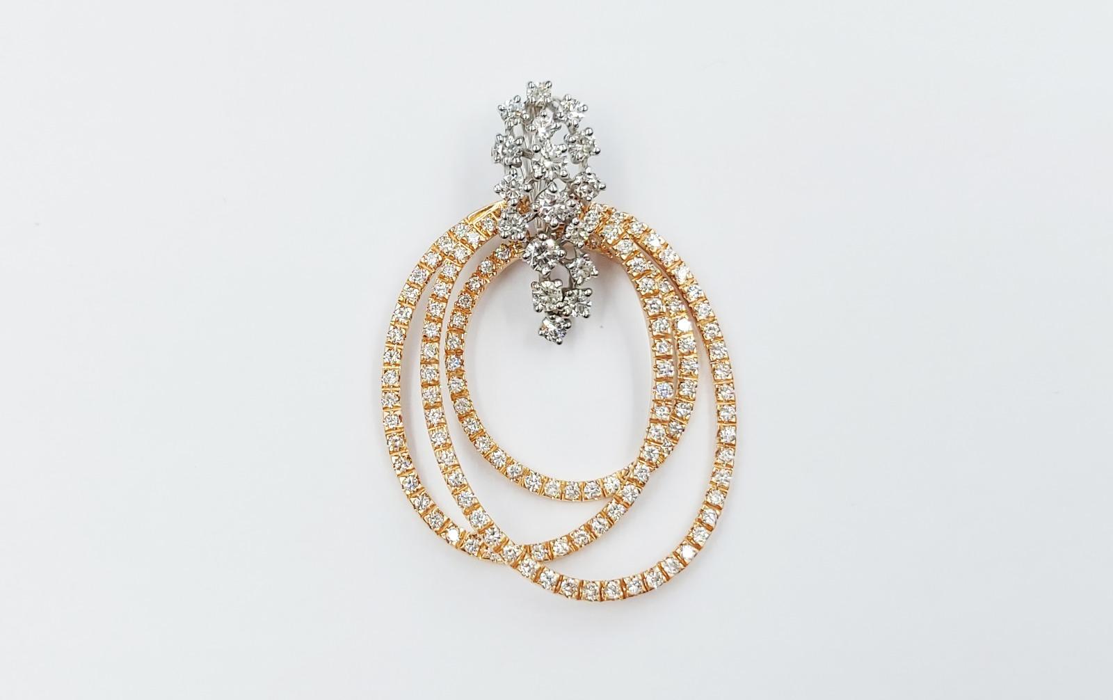 Contemporary Italian Brilliant Cut Diamond 4.27 Carats 18 Carats Rose White Gold Pendant For Sale