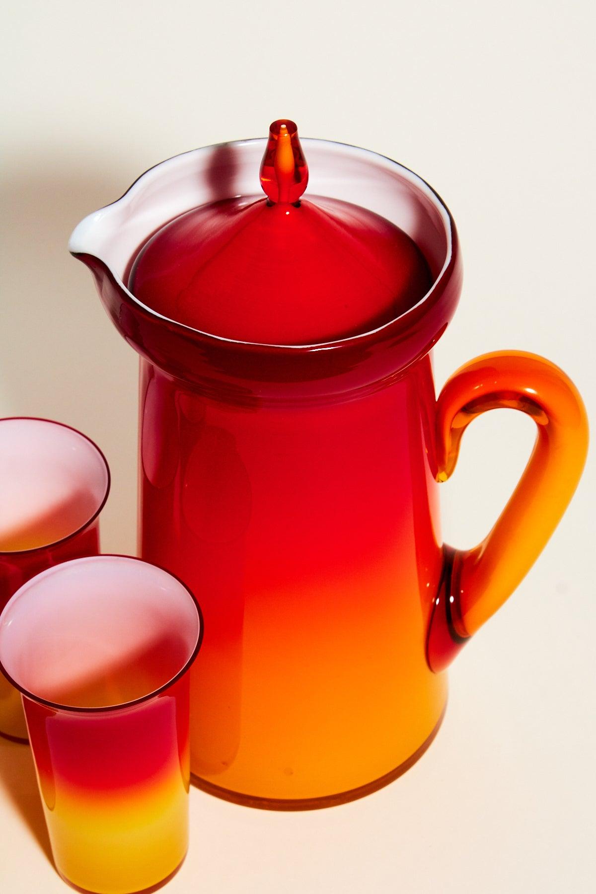 Italian Brilliant Red and Yellow Pitcher Set In Excellent Condition In New York, NY