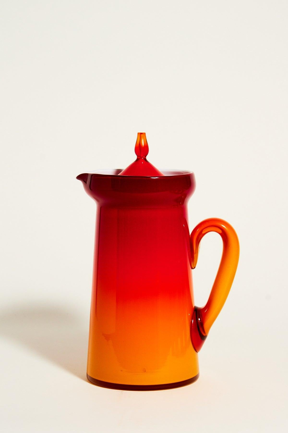 Late 20th Century Italian Brilliant Red and Yellow Pitcher Set