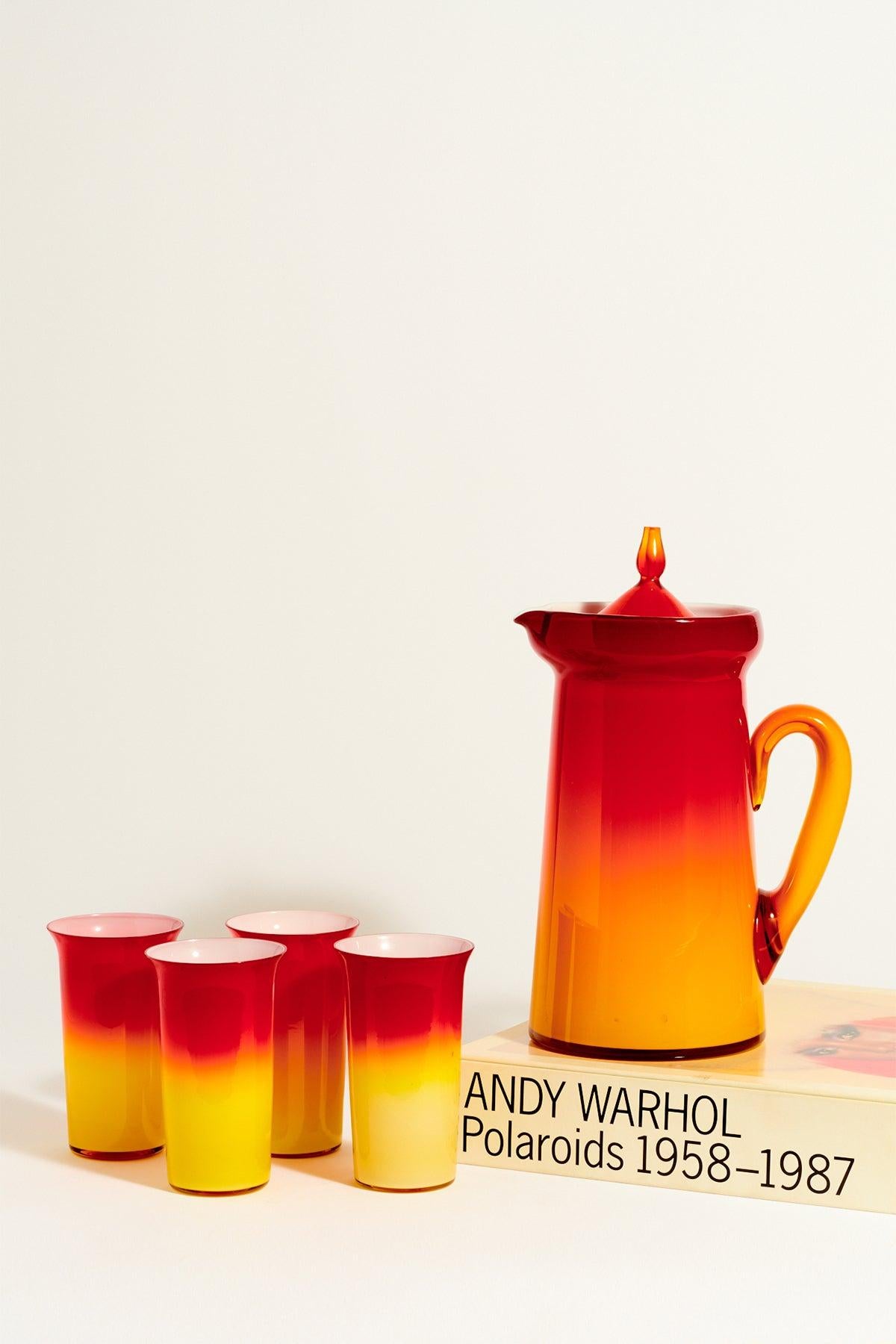Italian Brilliant Red and Yellow Pitcher Set 2