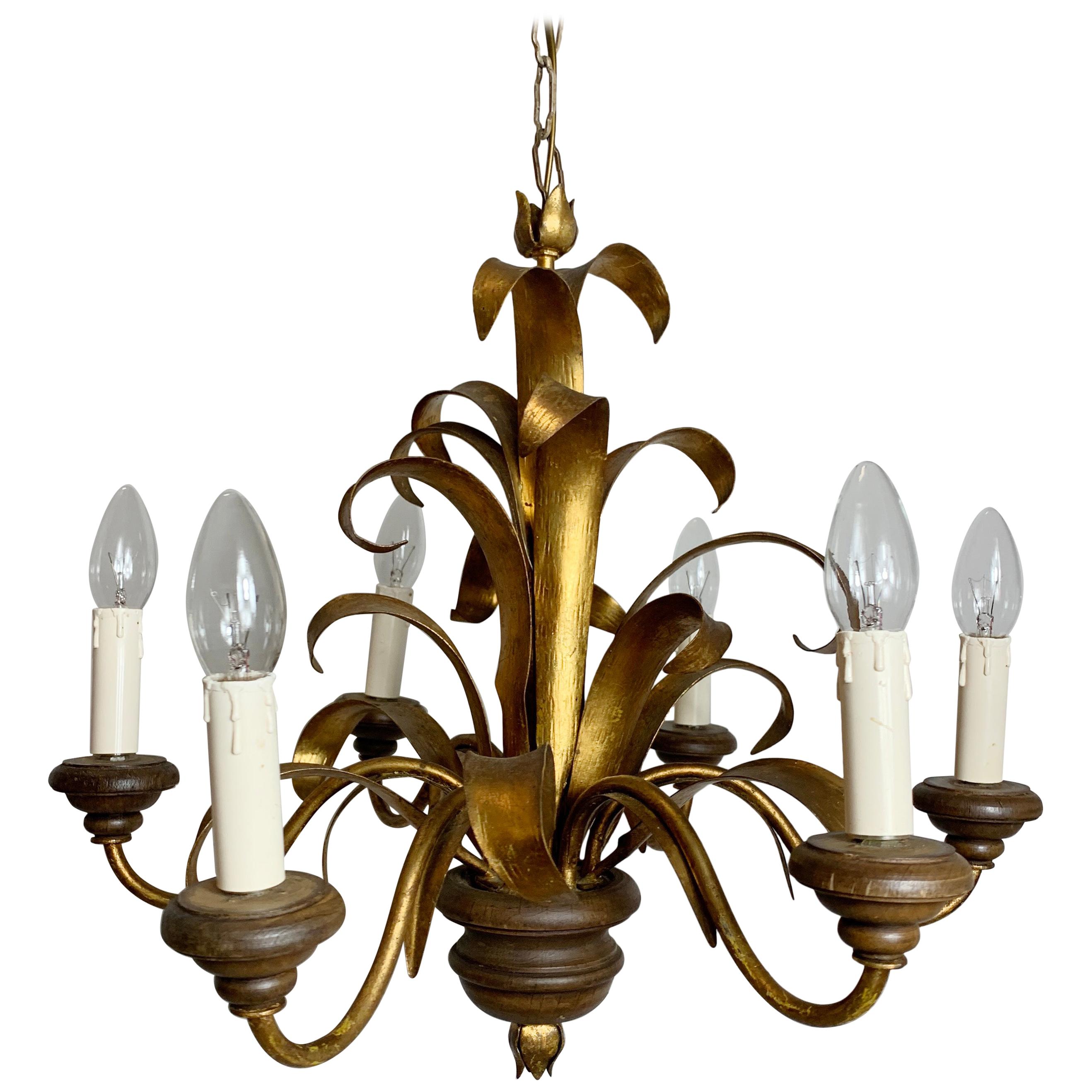 Italian Broad Leaf Gold Chandelier, C 1970’s For Sale