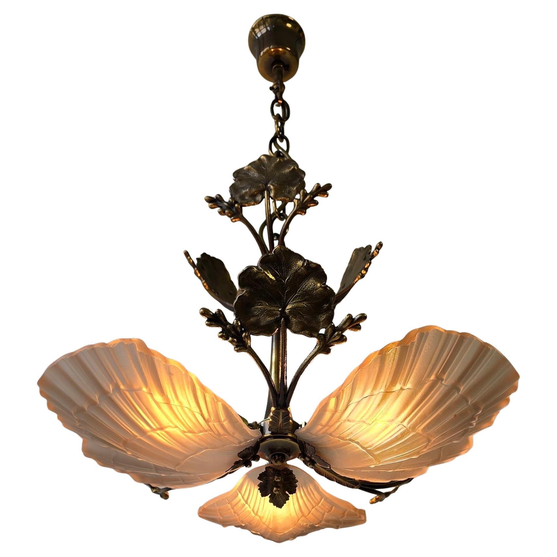 Italian Bronze and Art Glass Chandelier