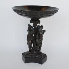 Italian Bronze and Black Marble Bacchanalian Figural Tazza, Early 19th Century