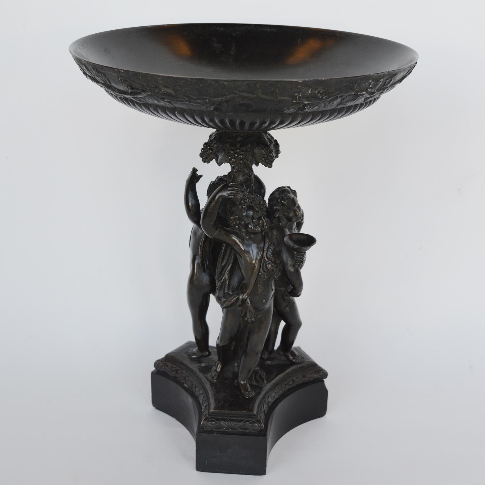 Italian Bronze and Black Marble Bacchanalian Figural Tazza, Early 19th Century In Good Condition For Sale In Los Angeles, CA