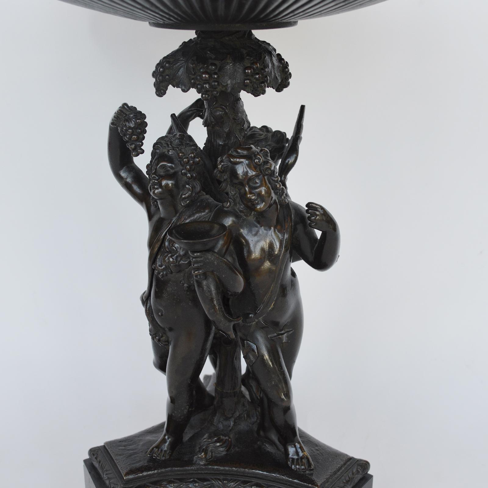 Italian Bronze and Black Marble Bacchanalian Figural Tazza, Early 19th Century For Sale 2