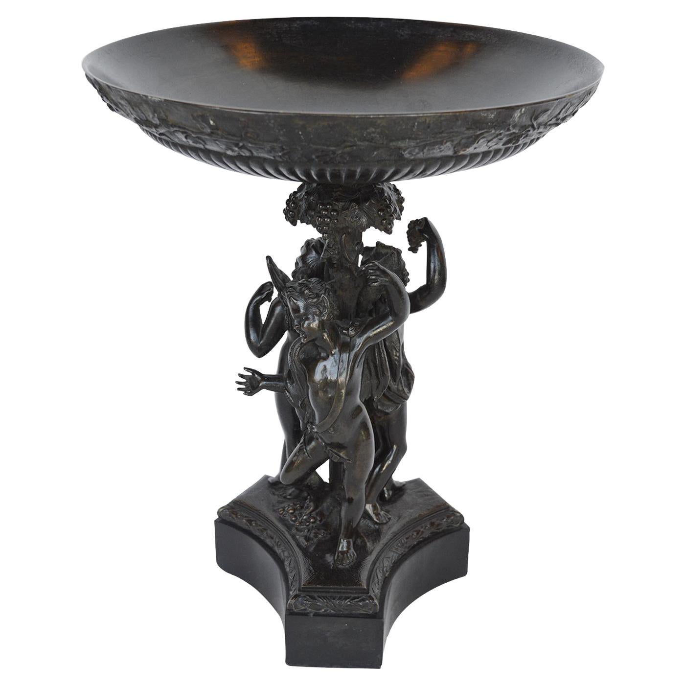 Italian Bronze and Black Marble Bacchanalian Figural Tazza, Early 19th Century For Sale