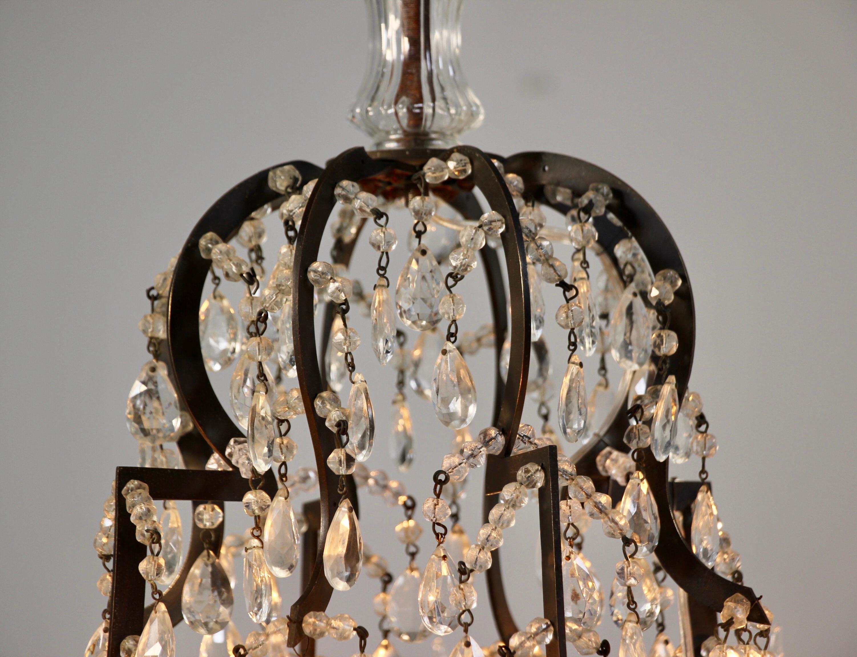 Louis XVI Italian Bronze and Crystal Beaded Chandelier