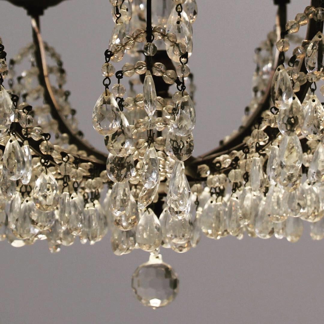 Italian Bronze and Crystal Beaded Chandelier 1