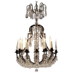 Italian Bronze and Crystal Beaded Chandelier