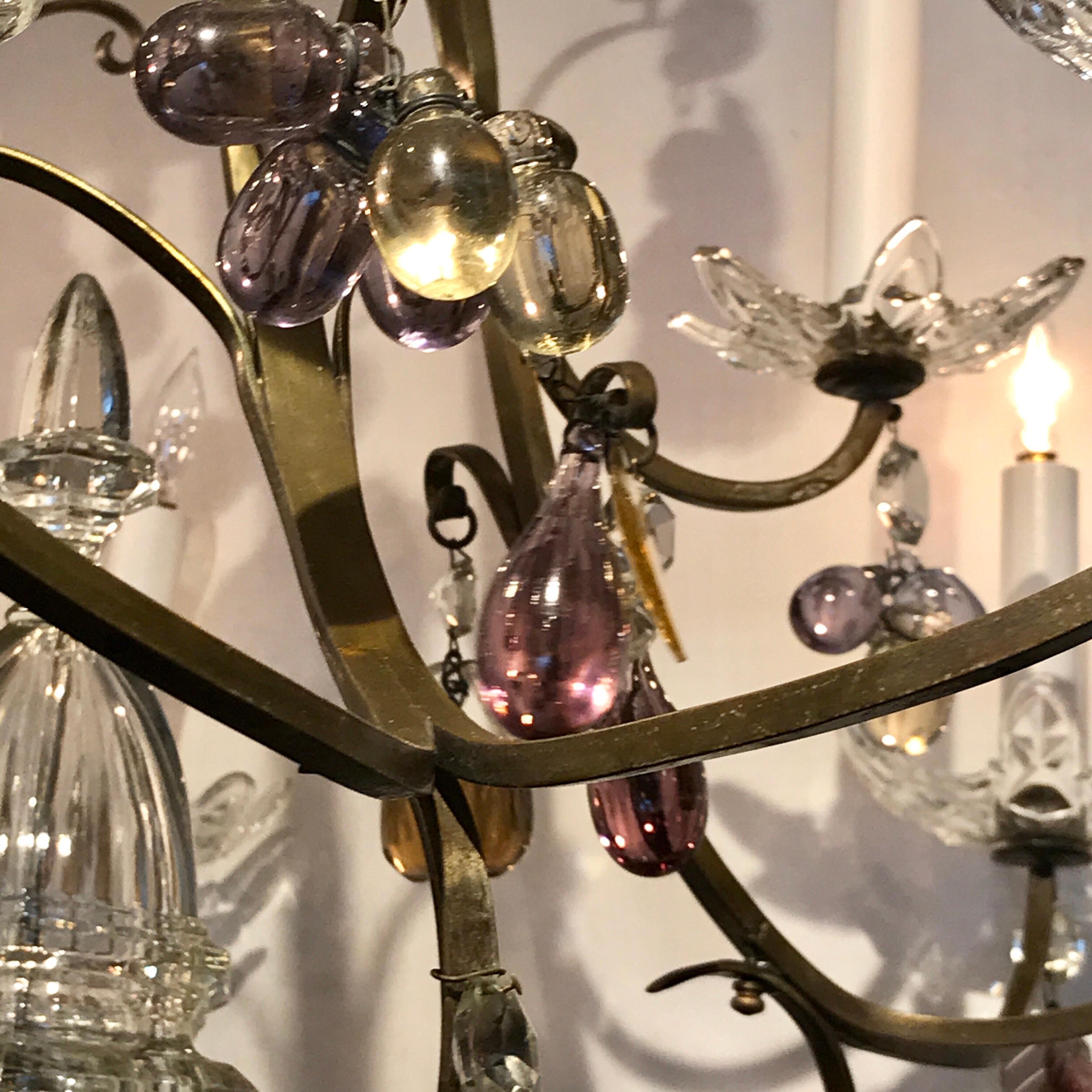 Italian Bronze and Fruit Crystal Eight-Light Chandelier For Sale 2