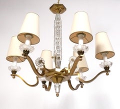 Italian Bronze and Glass Chandelier 26" x 26.5"