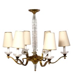 Italian Bronze and Glass Chandelier 26" x 26.5"