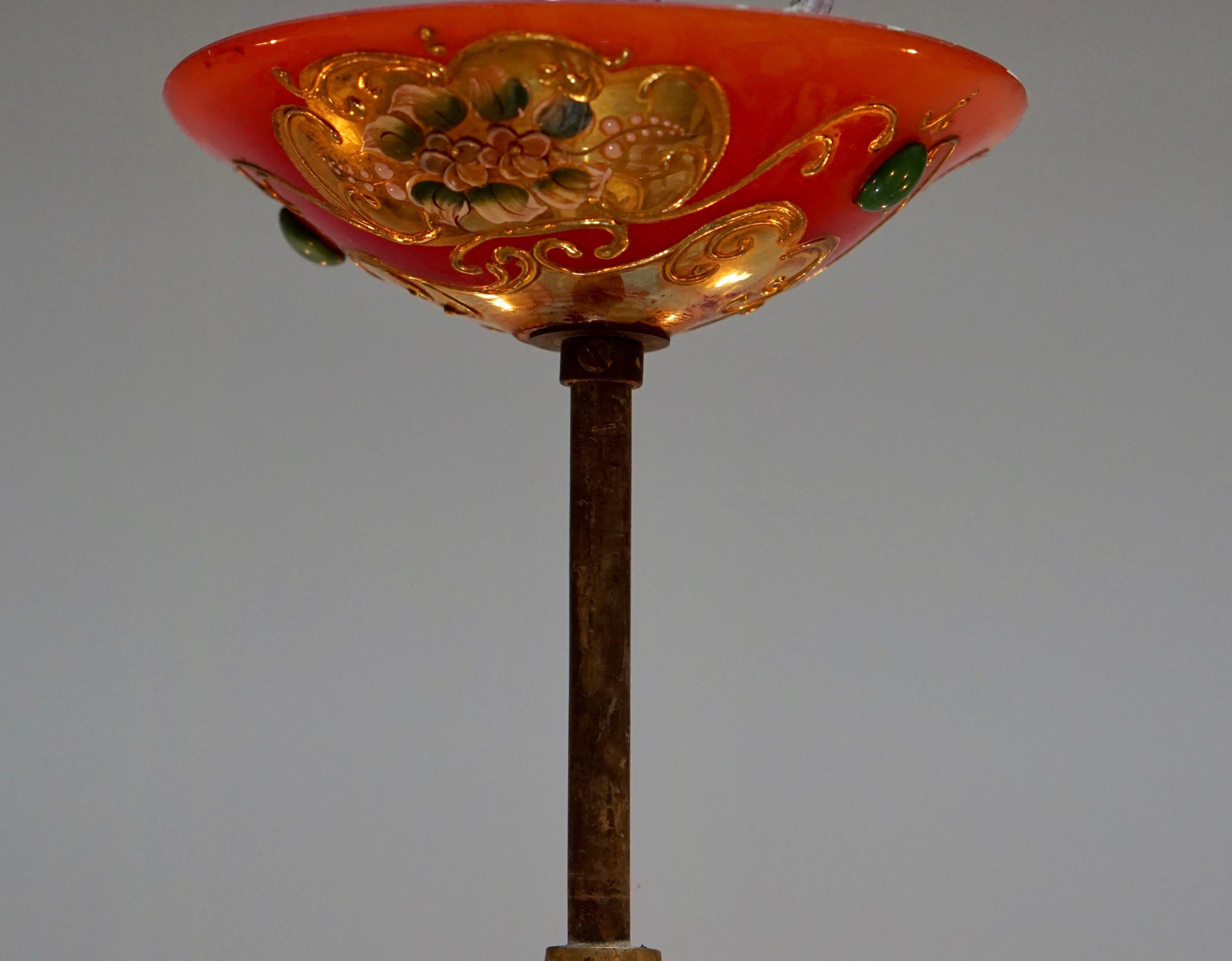 Italienischer Kronleuchter aus Bronze und rotem Muranoglas 11