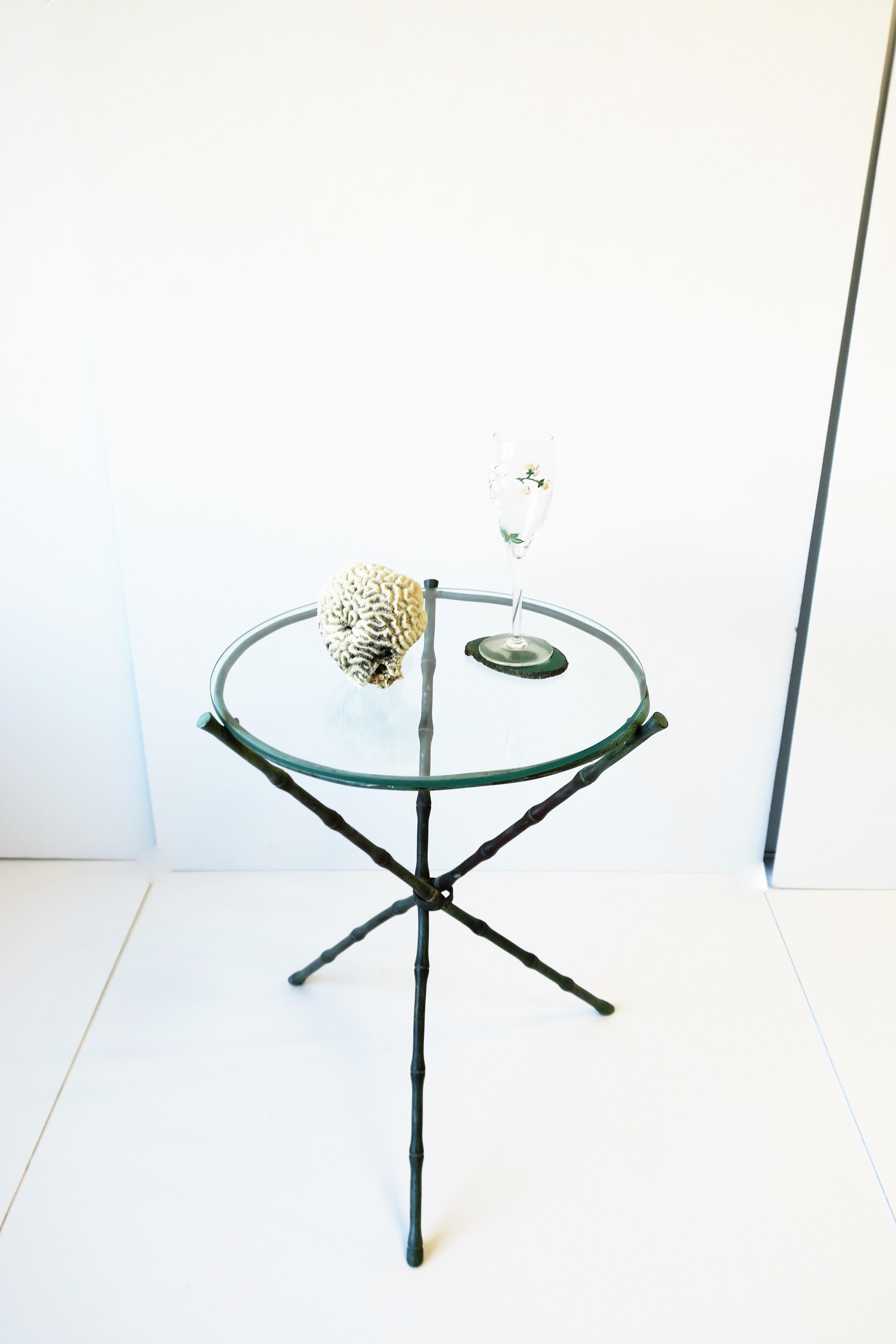 Italian Round Brass Bronze and Glass Tripod Side Table with Bamboo Design 5