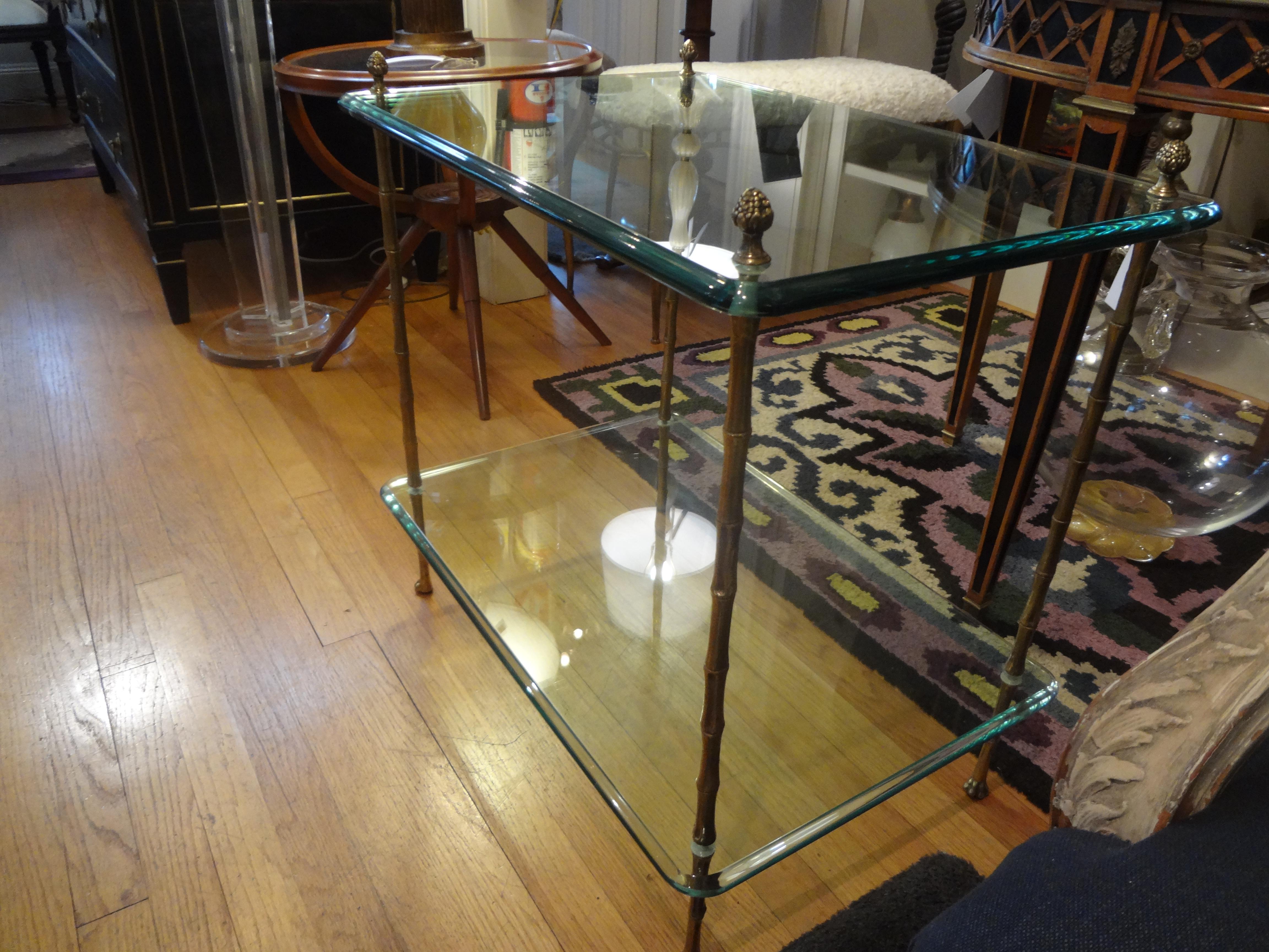 Italian Maison Baguès Style Bronze and Glass Two-Tiered Table 4