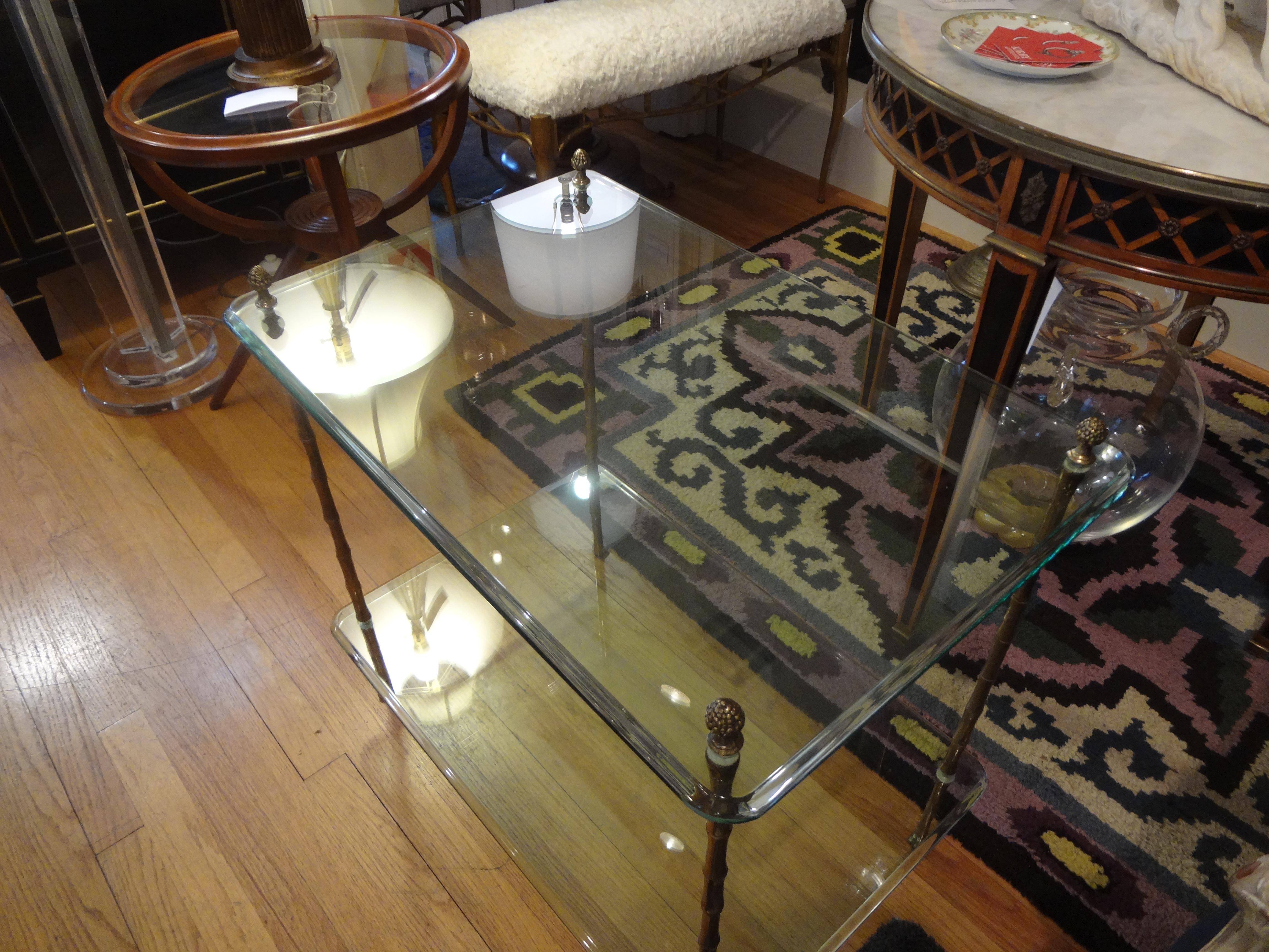 Italian Maison Baguès Style Bronze and Glass Two-Tiered Table 5