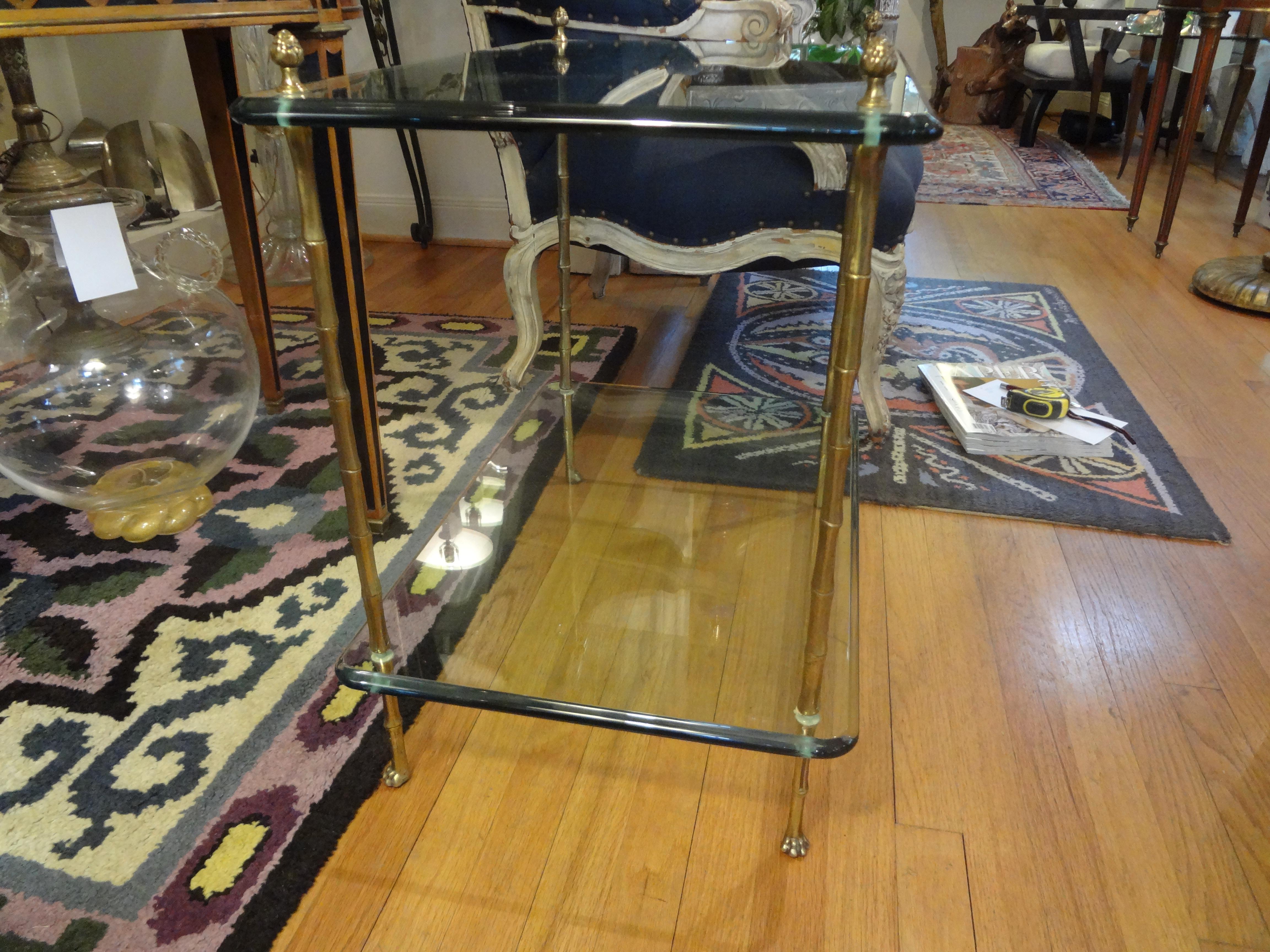 Italian Maison Baguès Style Bronze and Glass Two-Tiered Table 1