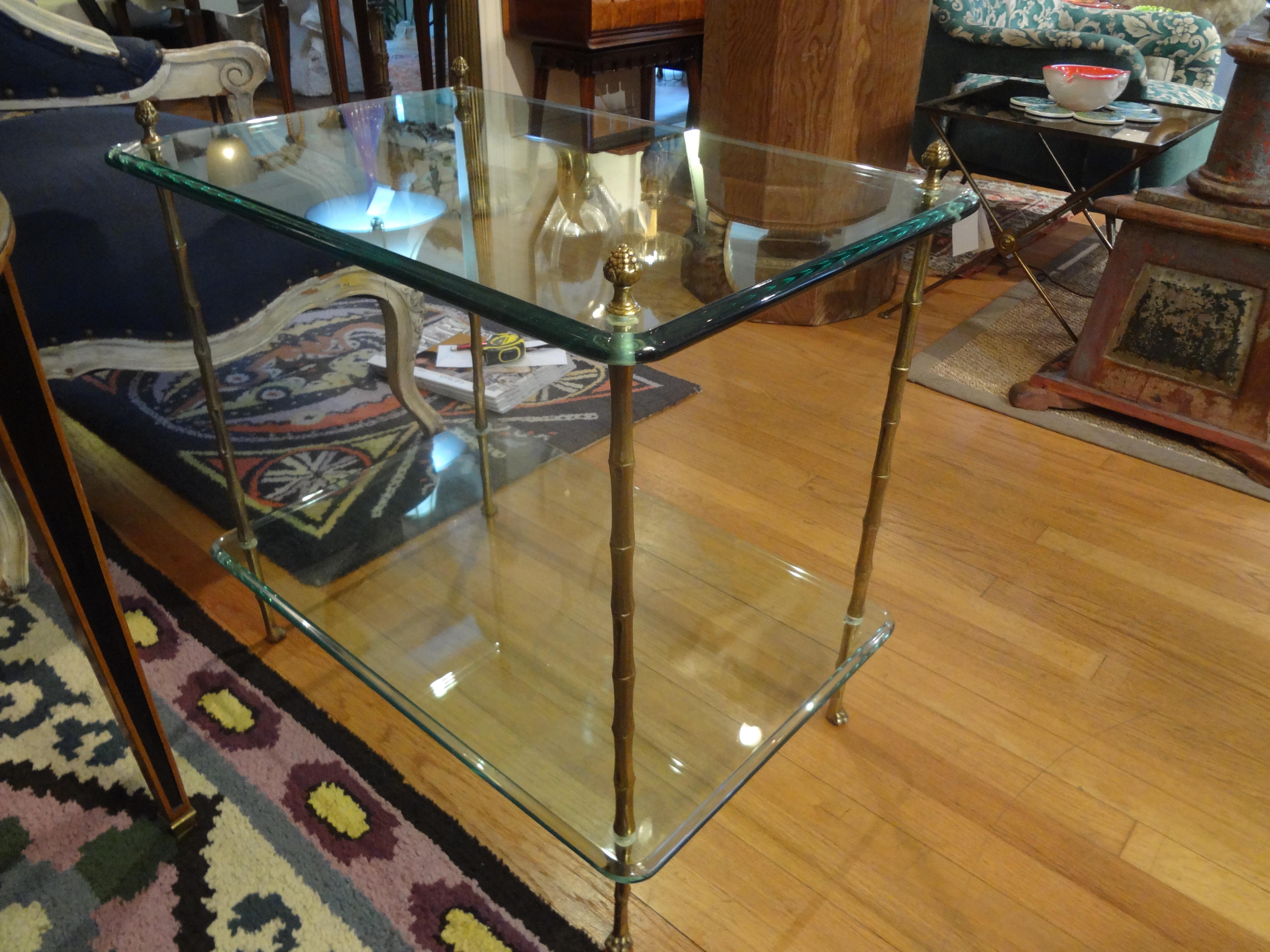 Italian Maison Baguès Style Bronze and Glass Two-Tiered Table 2