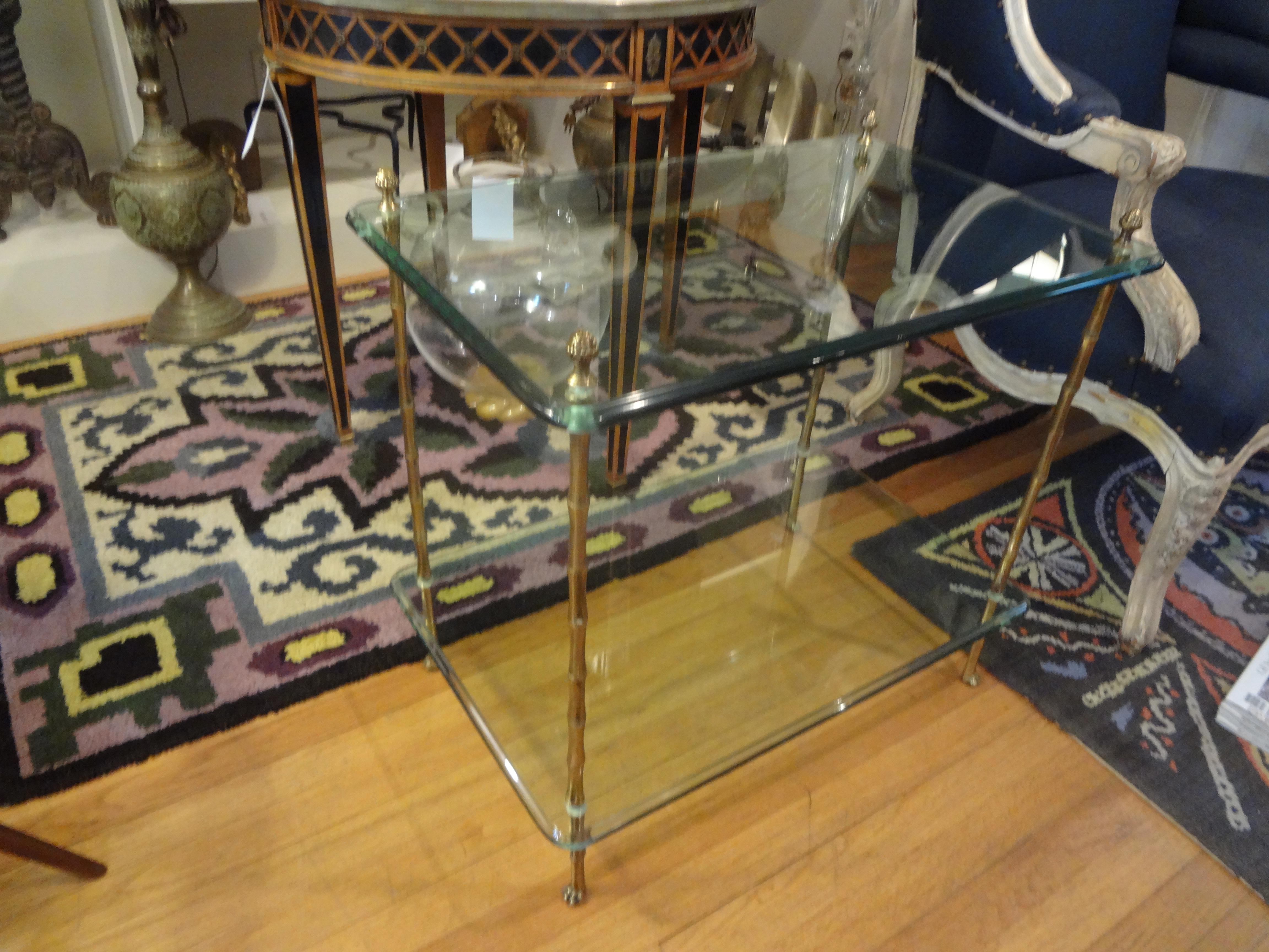Italian Maison Baguès Style Bronze and Glass Two-Tiered Table 3
