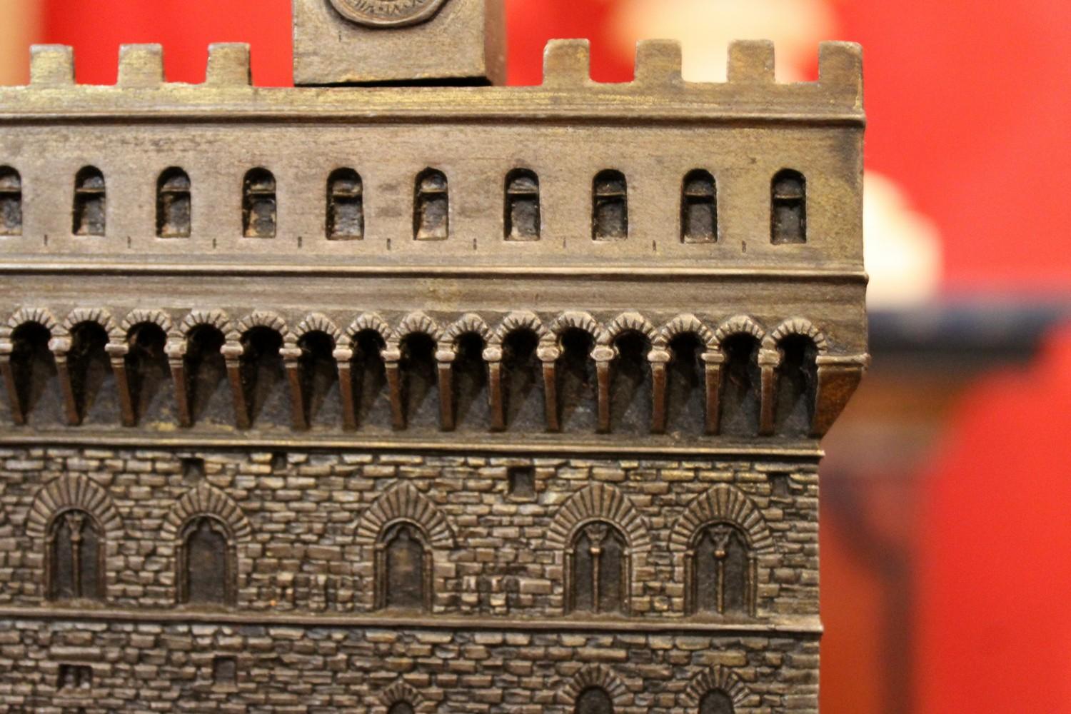 Mid-Century Modern Italian Bronze and Metal Jewelry Box Modeled as Palazzo Vecchio, Florence, 1940s
