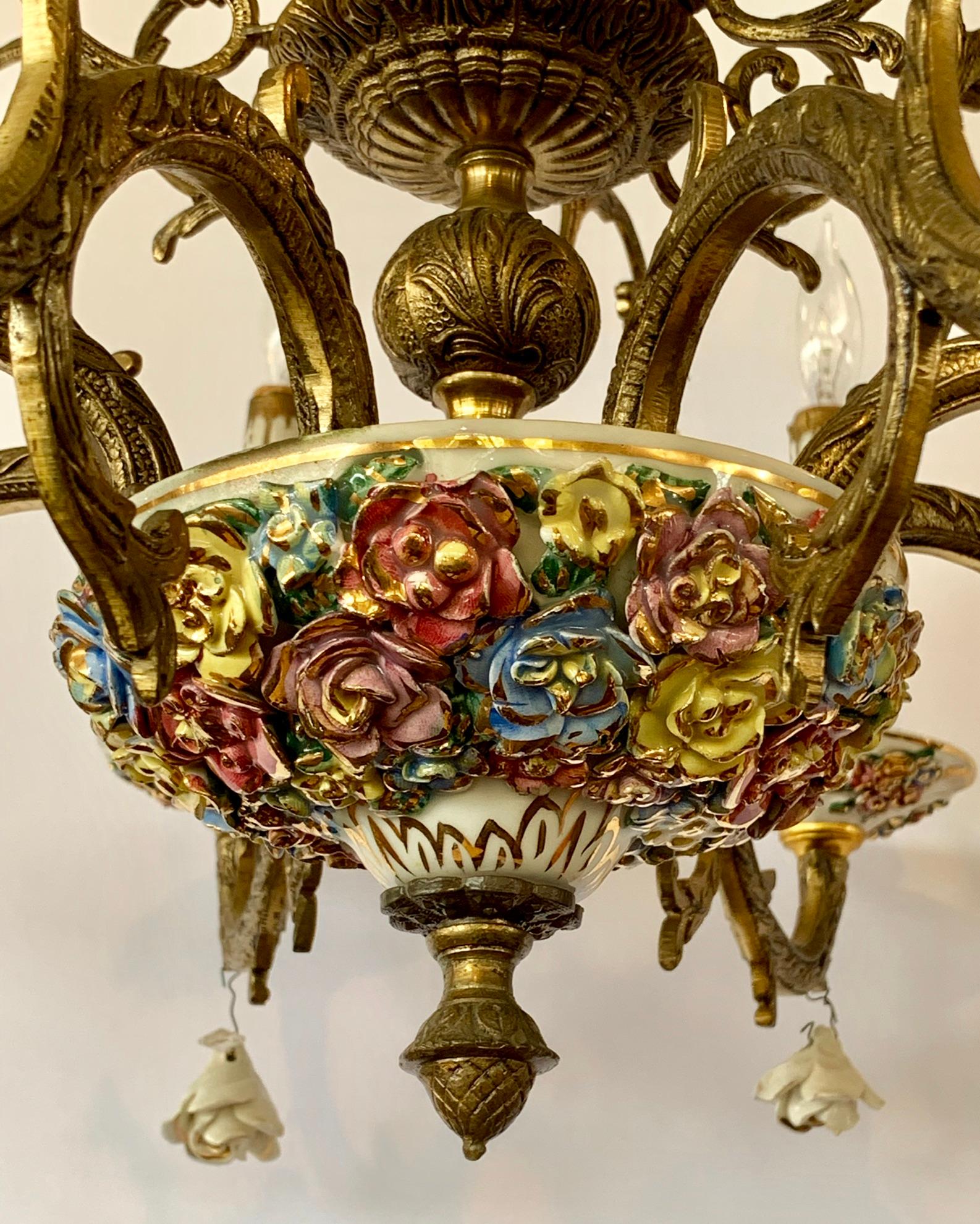 antique brass and porcelain chandelier