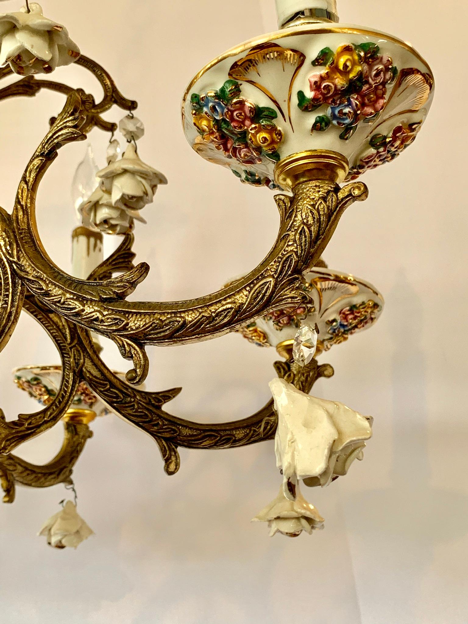 Italian Bronze and Porcelain Neoclassical Chandelier In Good Condition In West Hartford, CT