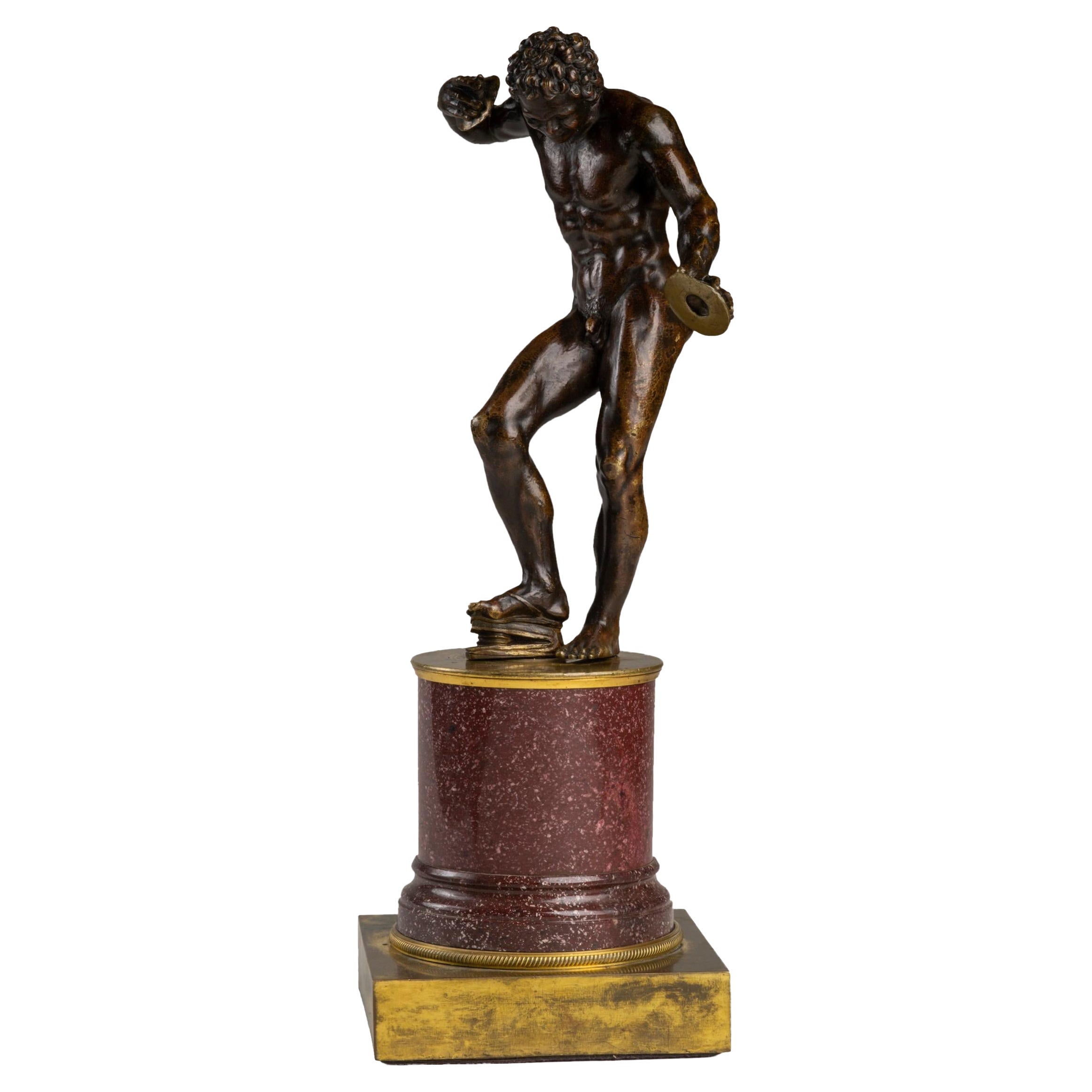 Italian Bronze and Porphyry Figure of the Dancing Faun After the Antique For Sale