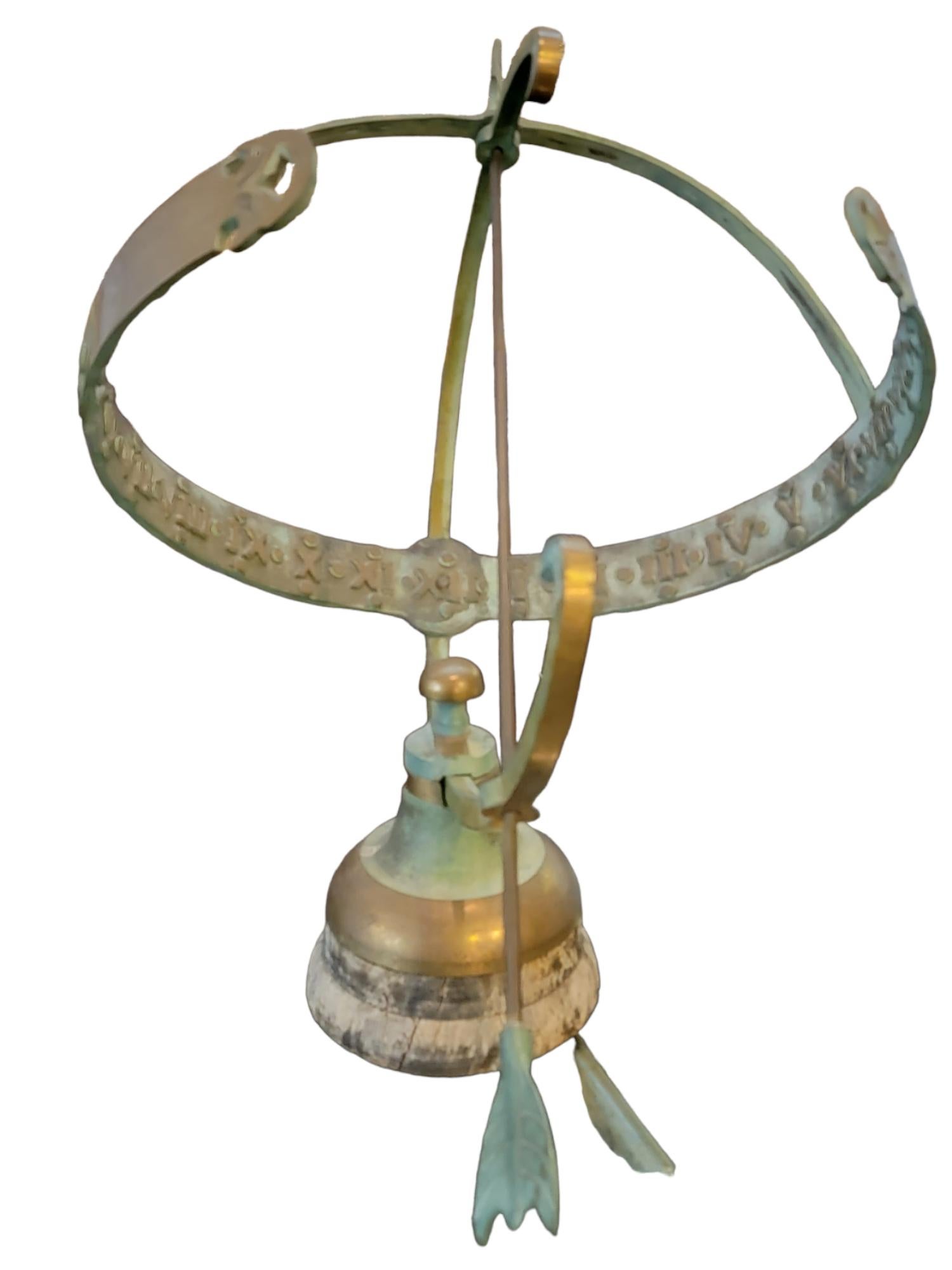 Italian Bronze Armillary Sundial Sculpture With Roman Numerals with wooden base Measures approx - 20h x 15 w x 17 deep.