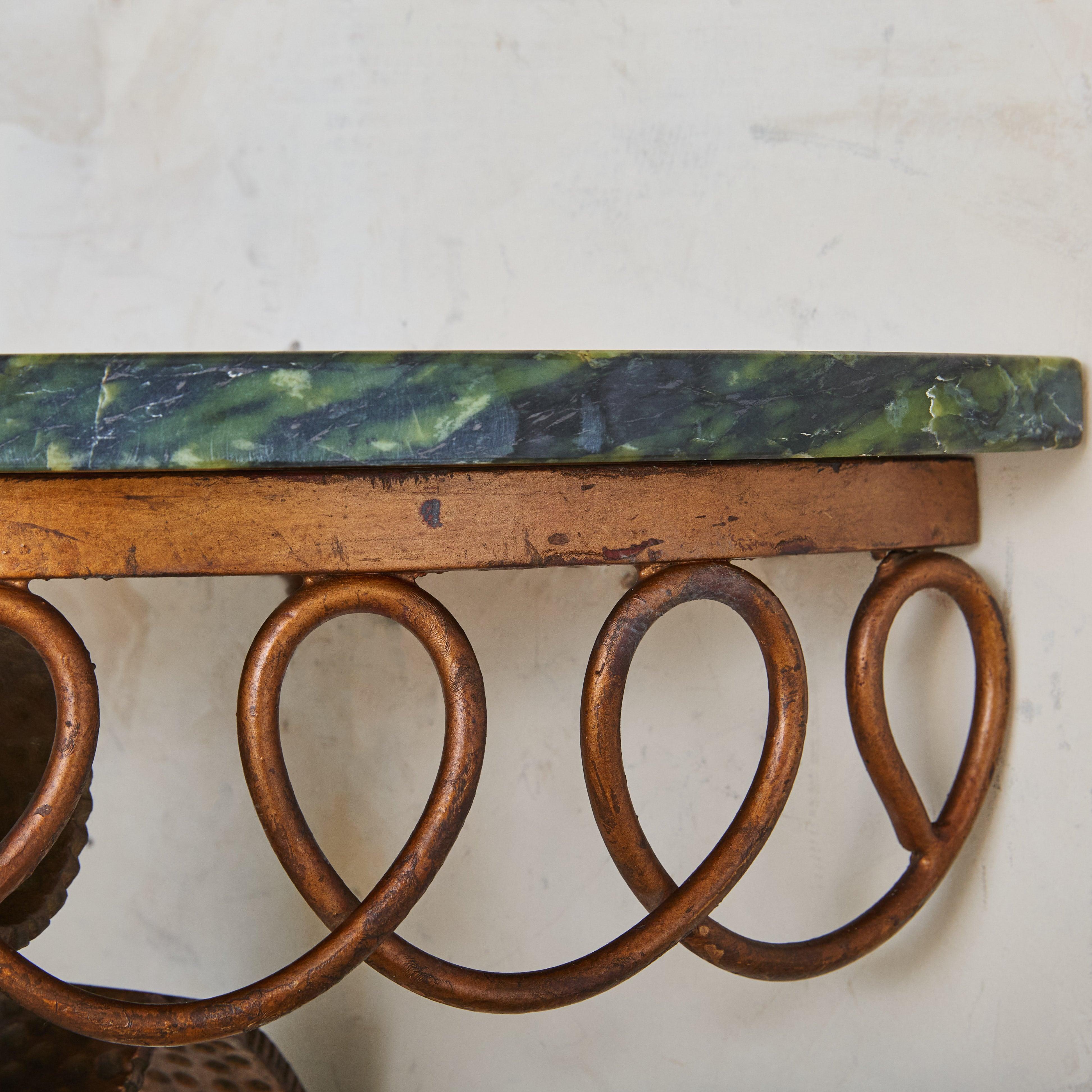 Italian Bronze Base Wall-Mounted Demilune Console with Green Marble Top, 1950s 6