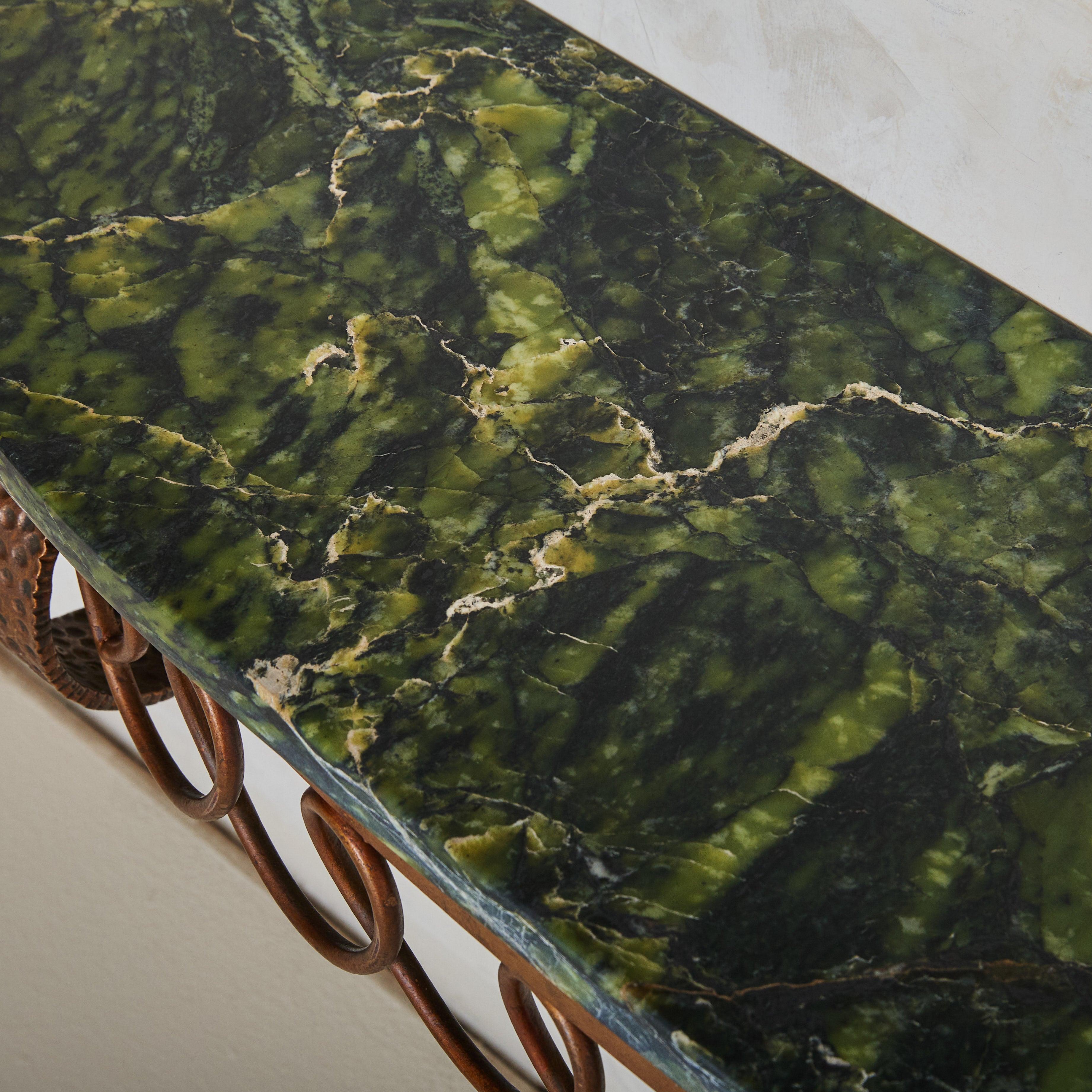 Italian Bronze Base Wall-Mounted Demilune Console with Green Marble Top, 1950s 2
