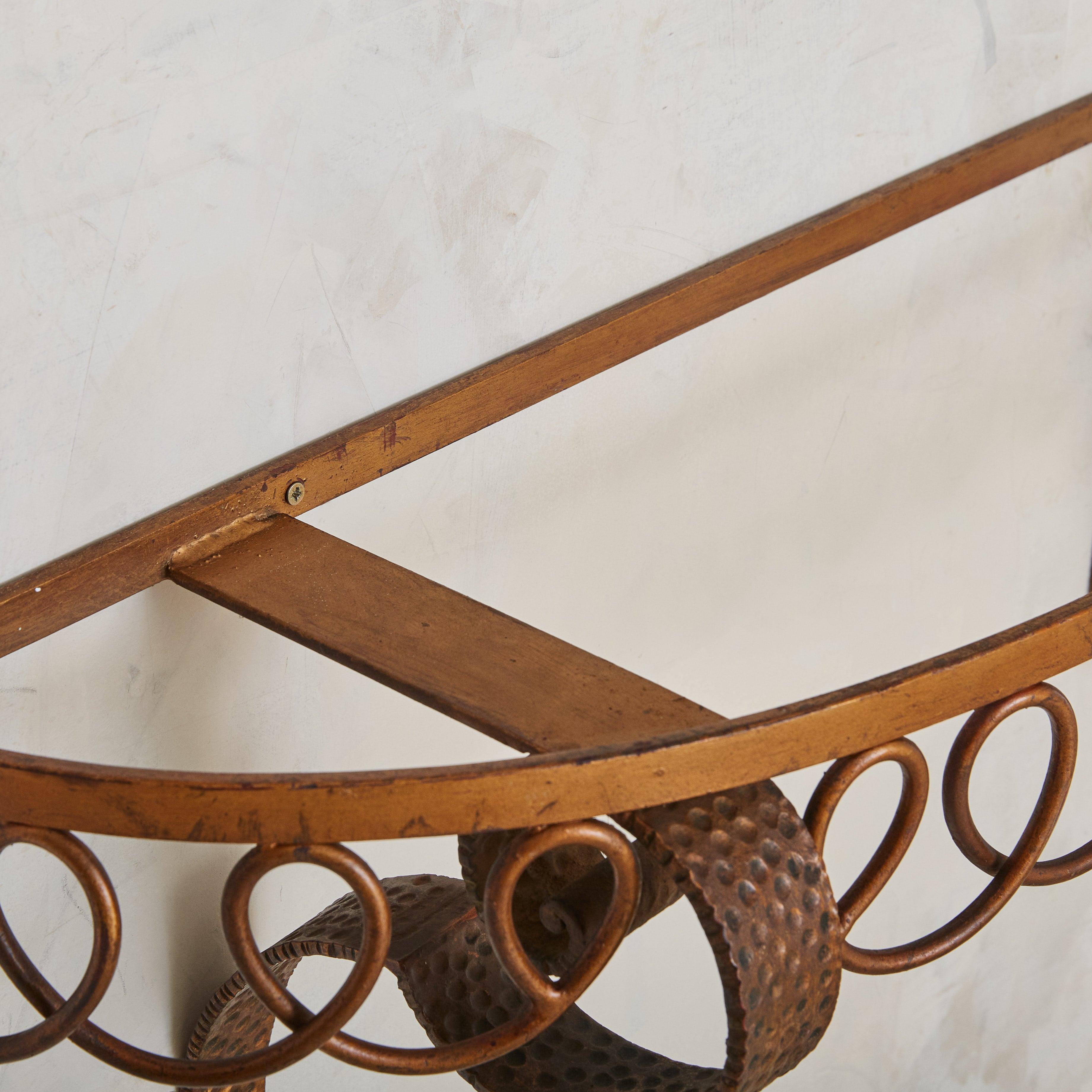 Italian Bronze Base Wall-Mounted Demilune Console with Green Marble Top, 1950s 3
