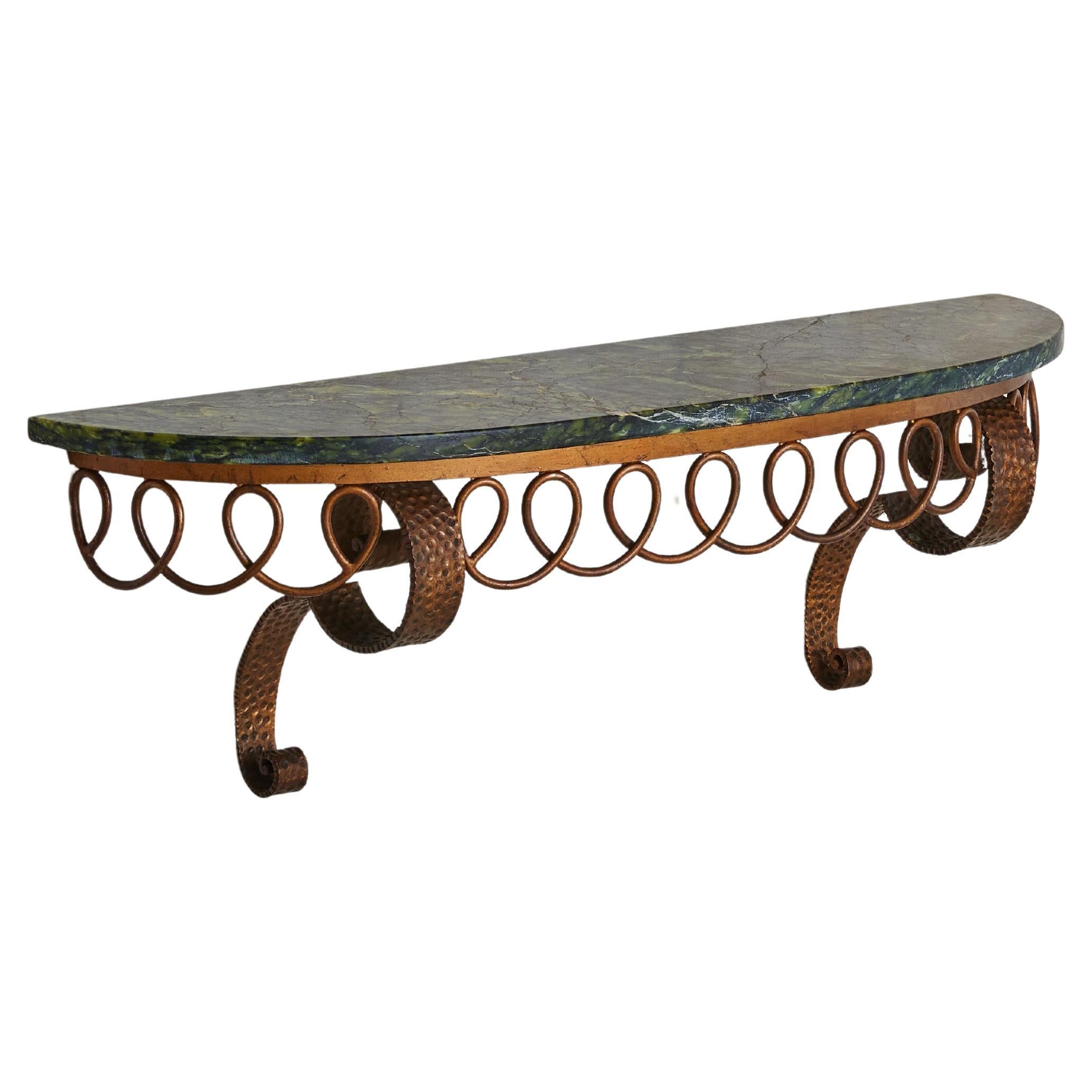 Italienische Wandkonsole auf Bronzesockel mit grüner Marmorplatte, 1950er Jahre