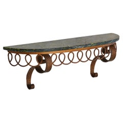 Italienische Wandkonsole auf Bronzesockel mit grüner Marmorplatte, 1950er Jahre