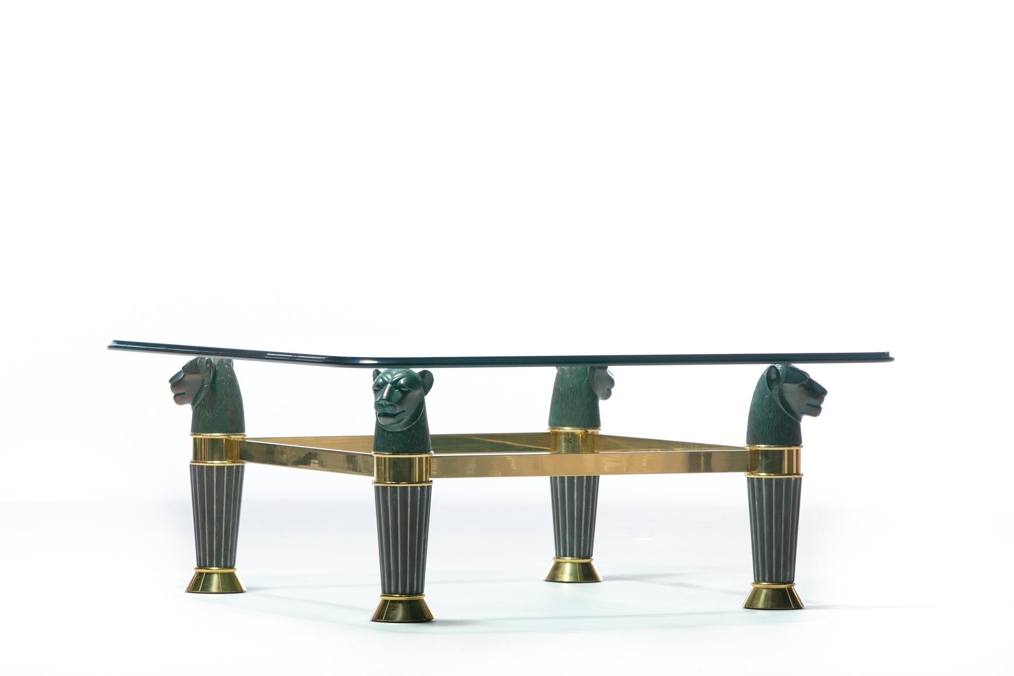 Italian Bronze & Brass Panther Head Coffee Table, c. 1980 For Sale 5