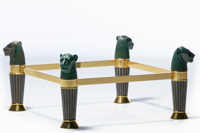 Late 20th Century Italian Bronze & Brass Panther Head Coffee Table, c. 1980 For Sale