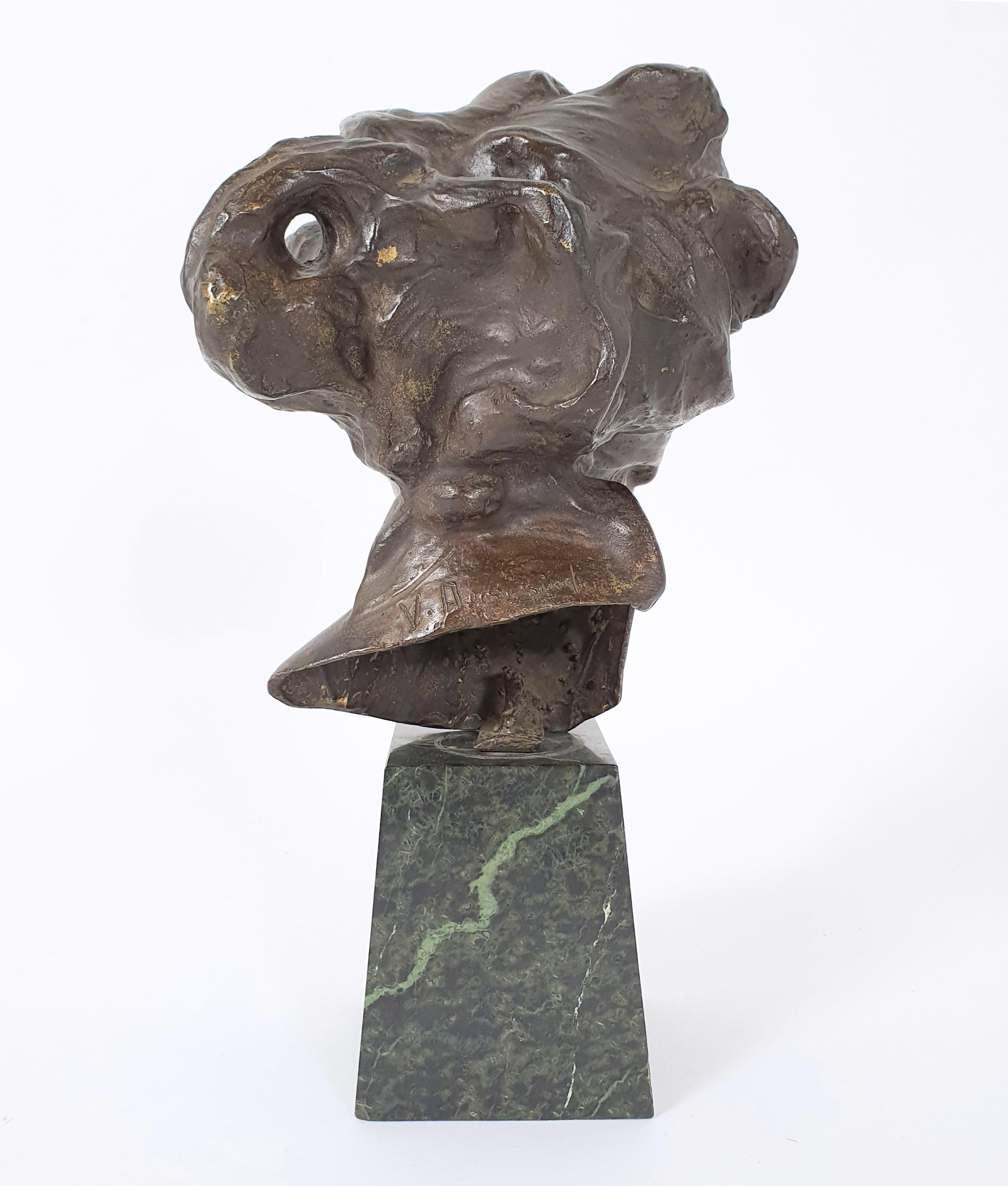 20th Century Italian Bronze Bust of a Blindfolded Maiden by Vincenzo Aurisicchio