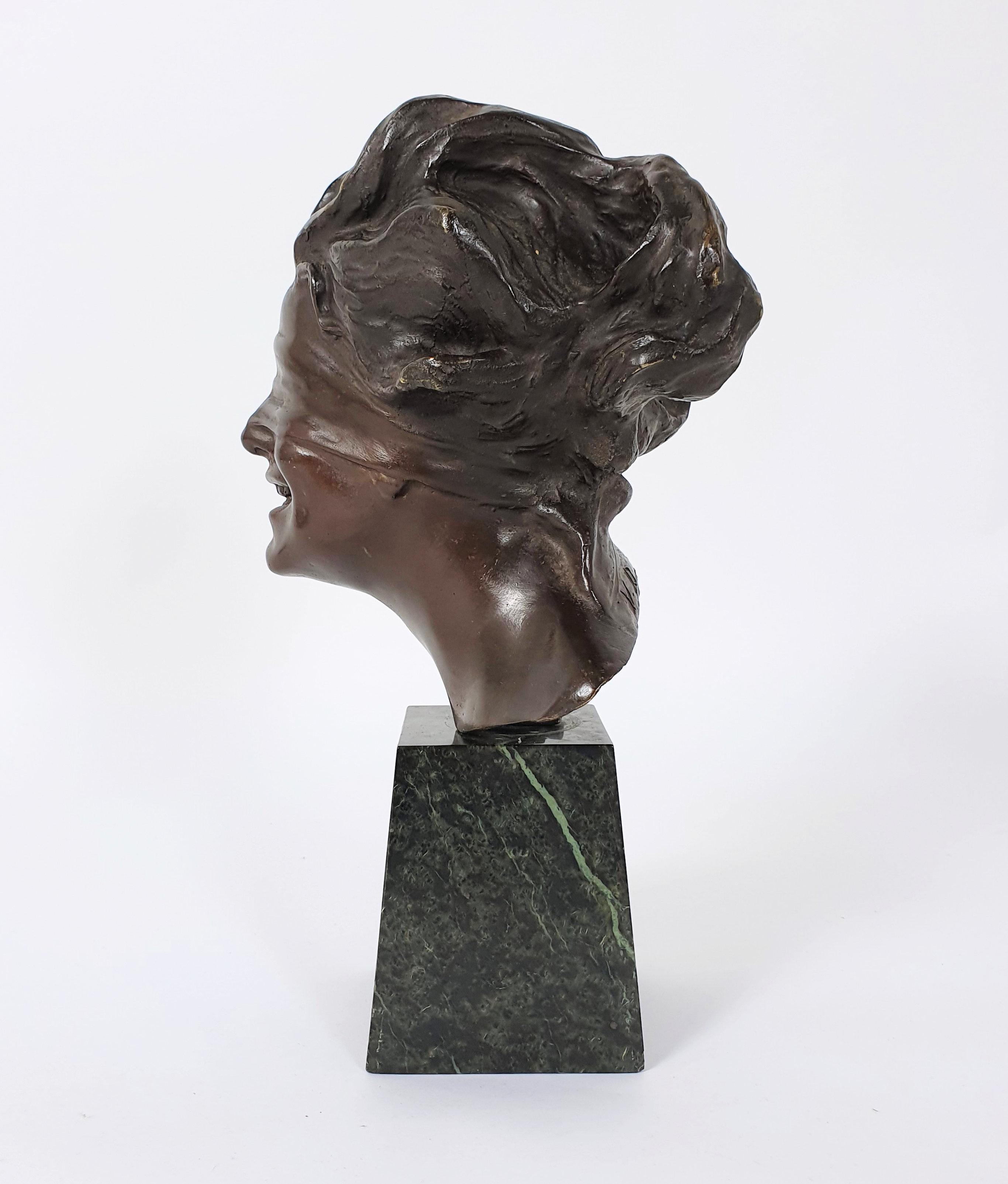 Italian Bronze Bust of a Blindfolded Maiden by Vincenzo Aurisicchio 2
